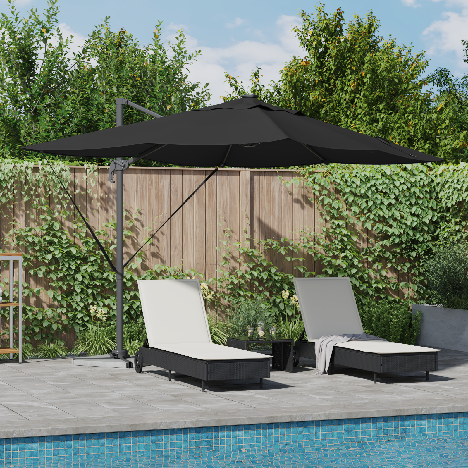 Cantilever Roma Parasol met LED’s Zwart 352x251x265 cm Aluminium