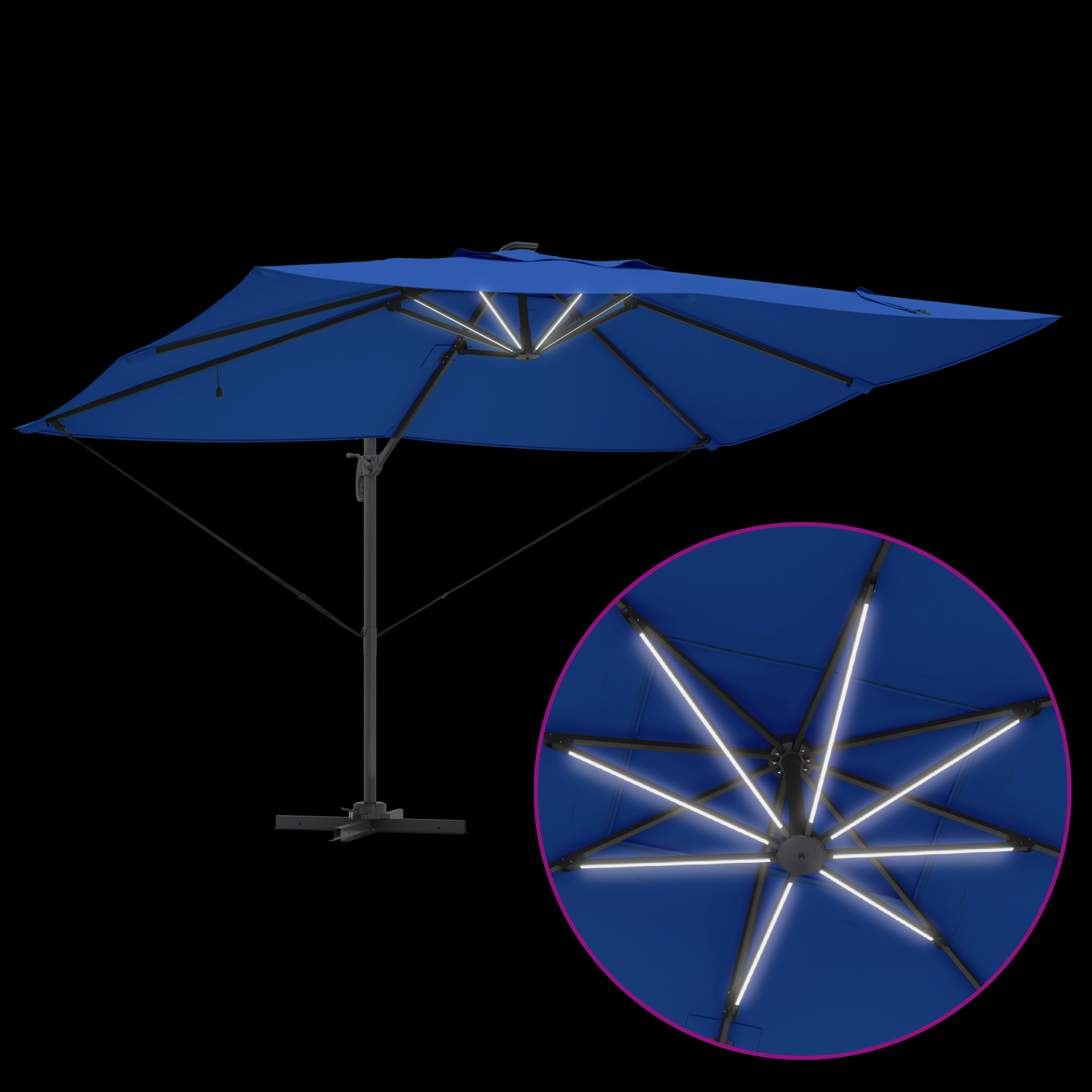 Cantilever Roma Parasol with LEDs Azure Blue 352x251x265 cm Aluminium - Image 10
