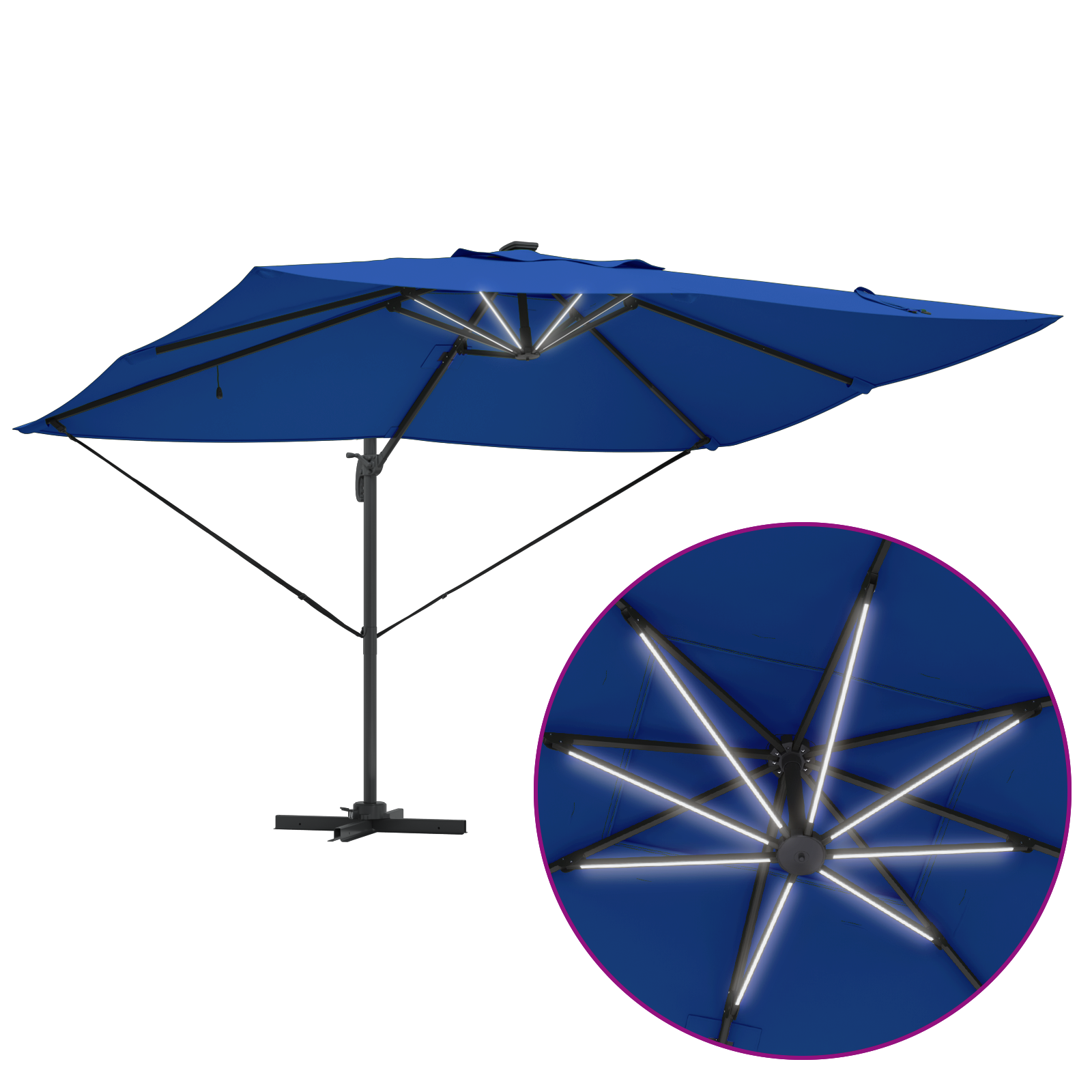 Cantilever Roma Parasol with LEDs Azure Blue 352x251x265 cm Aluminium - Image 11