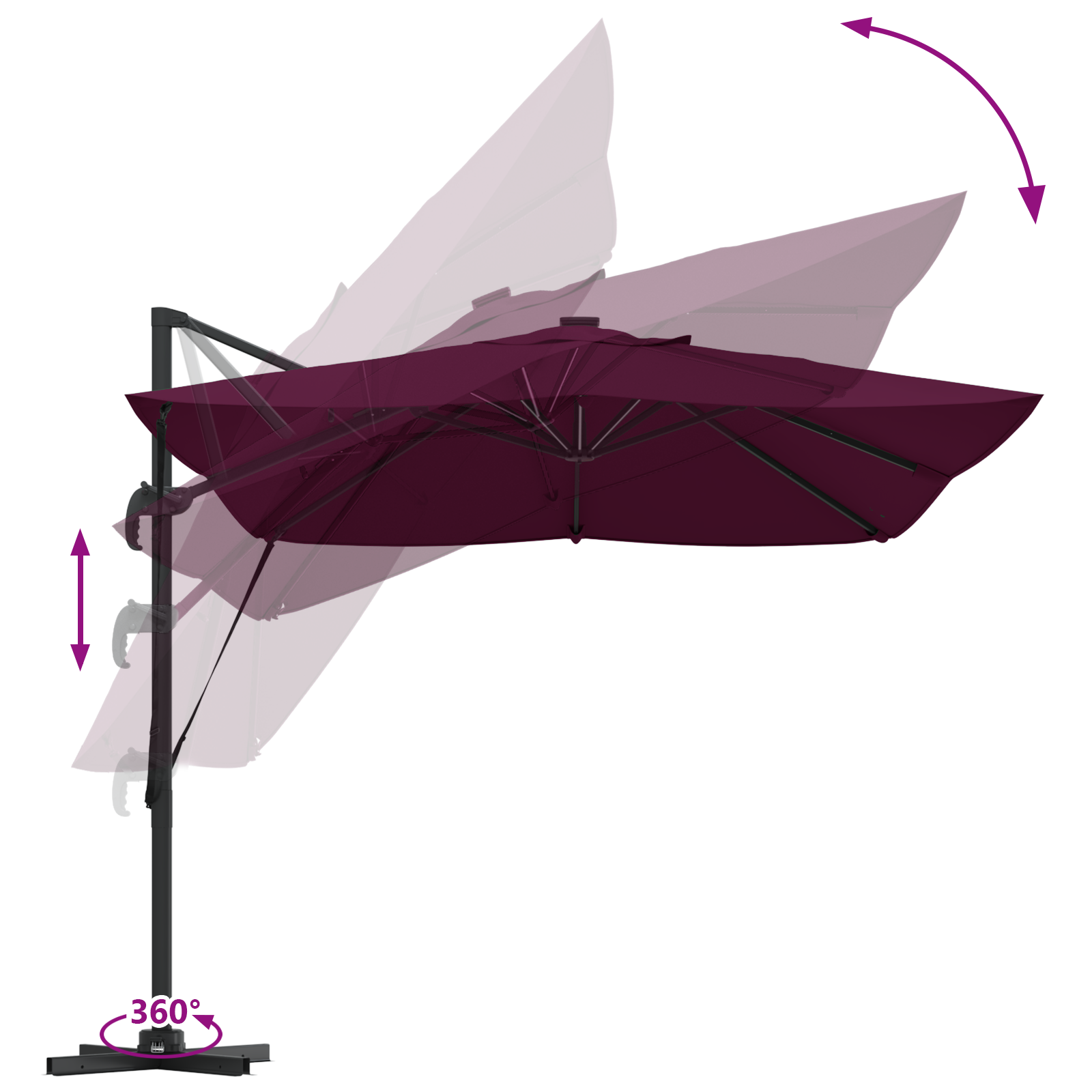 Parasol Bordeaux Rood 352 x 251 x 265 cm Polyester en Aluminium image 12