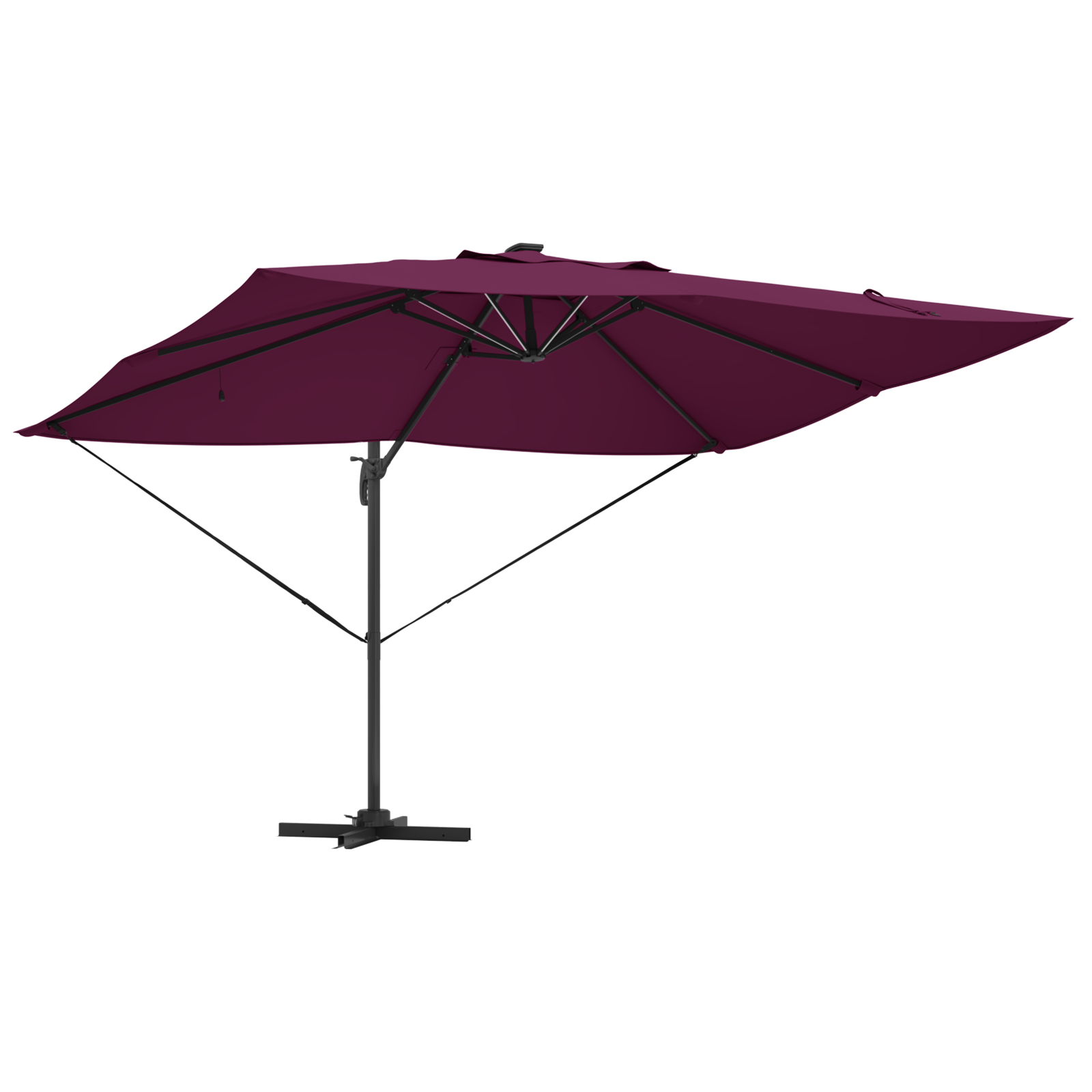 Cantilever Roma Parasol with LEDs Bordeaux Red 352x251x265 cm Aluminium - Image 4