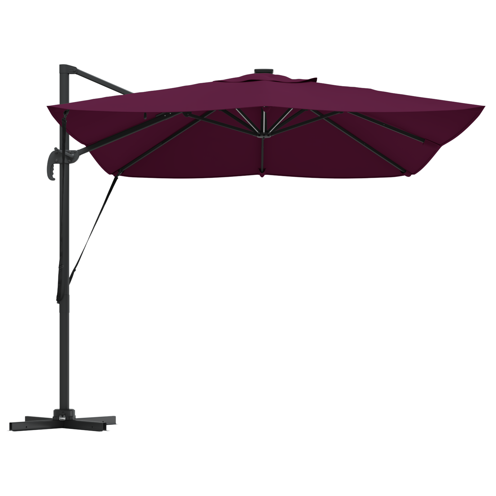 Cantilever Roma Parasol with LEDs Bordeaux Red 352x251x265 cm Aluminium - Image 6