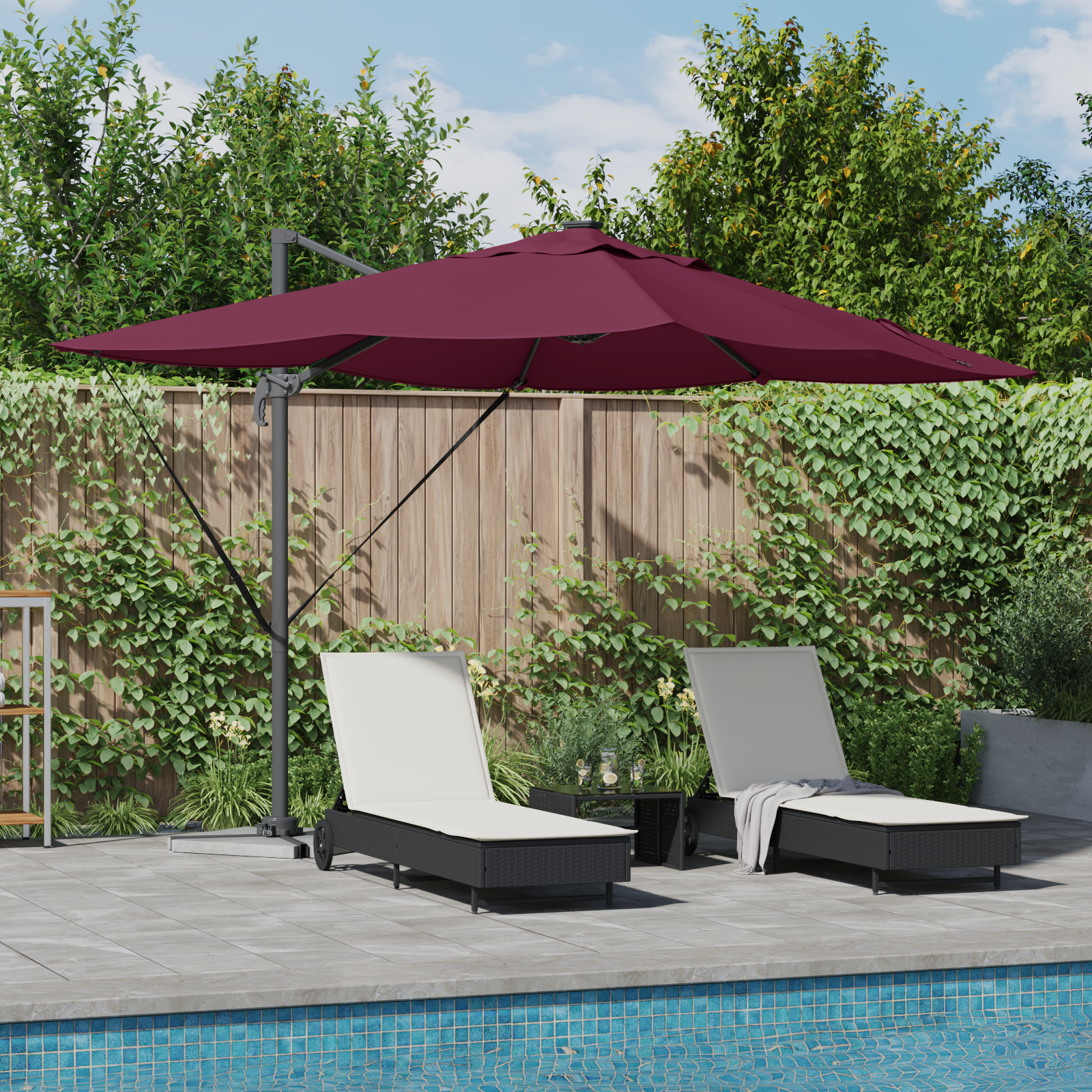 Cantilever Roma Parasol met LED’s Bordeauxrood 352x251x265 cm Aluminium