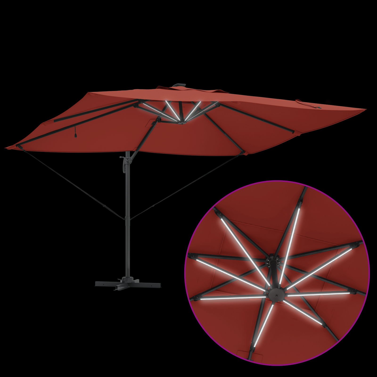 Cantilever Roma Parasol with LEDs Terracotta 352x251x265 cm Aluminium - Image 10