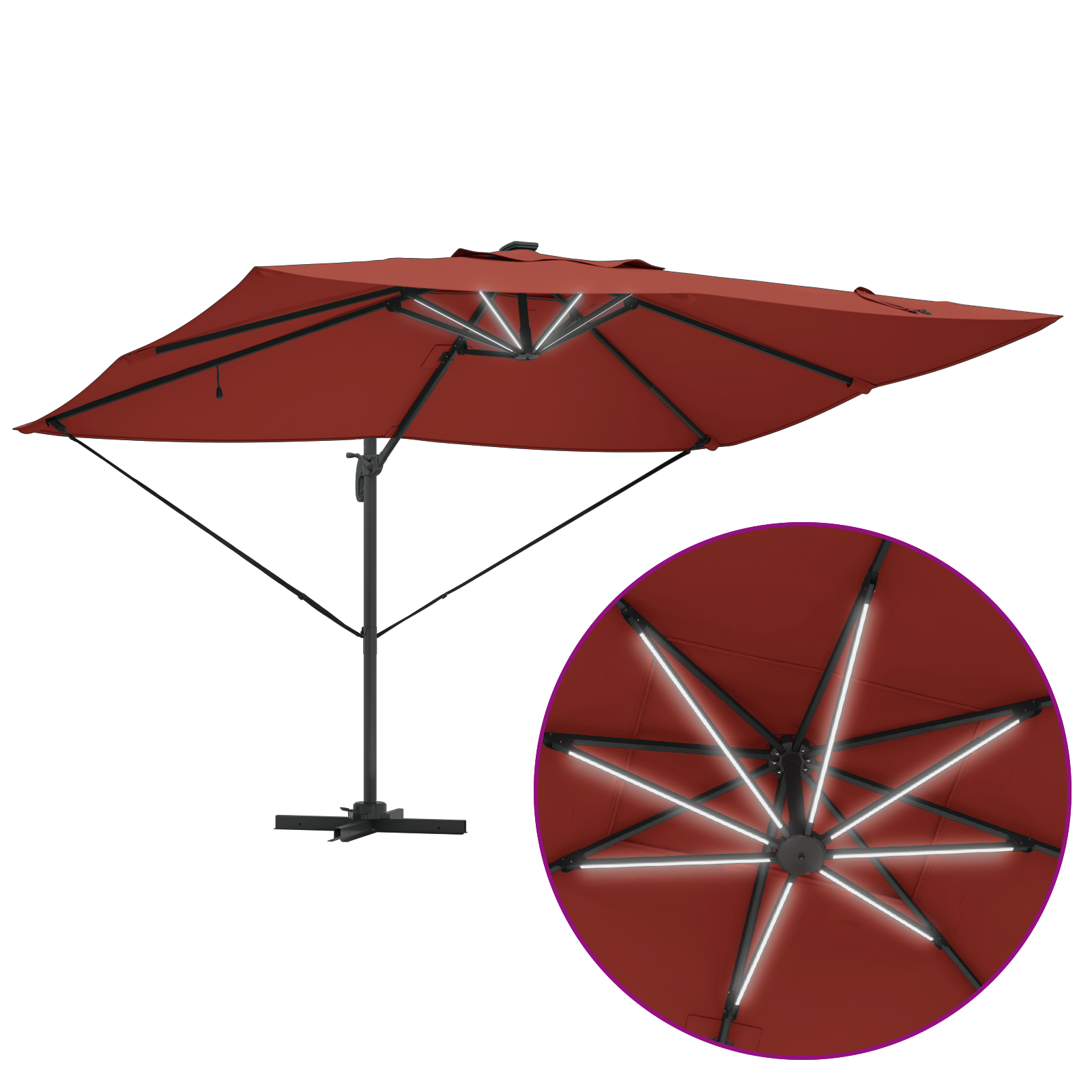 Cantilever Roma Parasol with LEDs Terracotta 352x251x265 cm Aluminium - Image 11