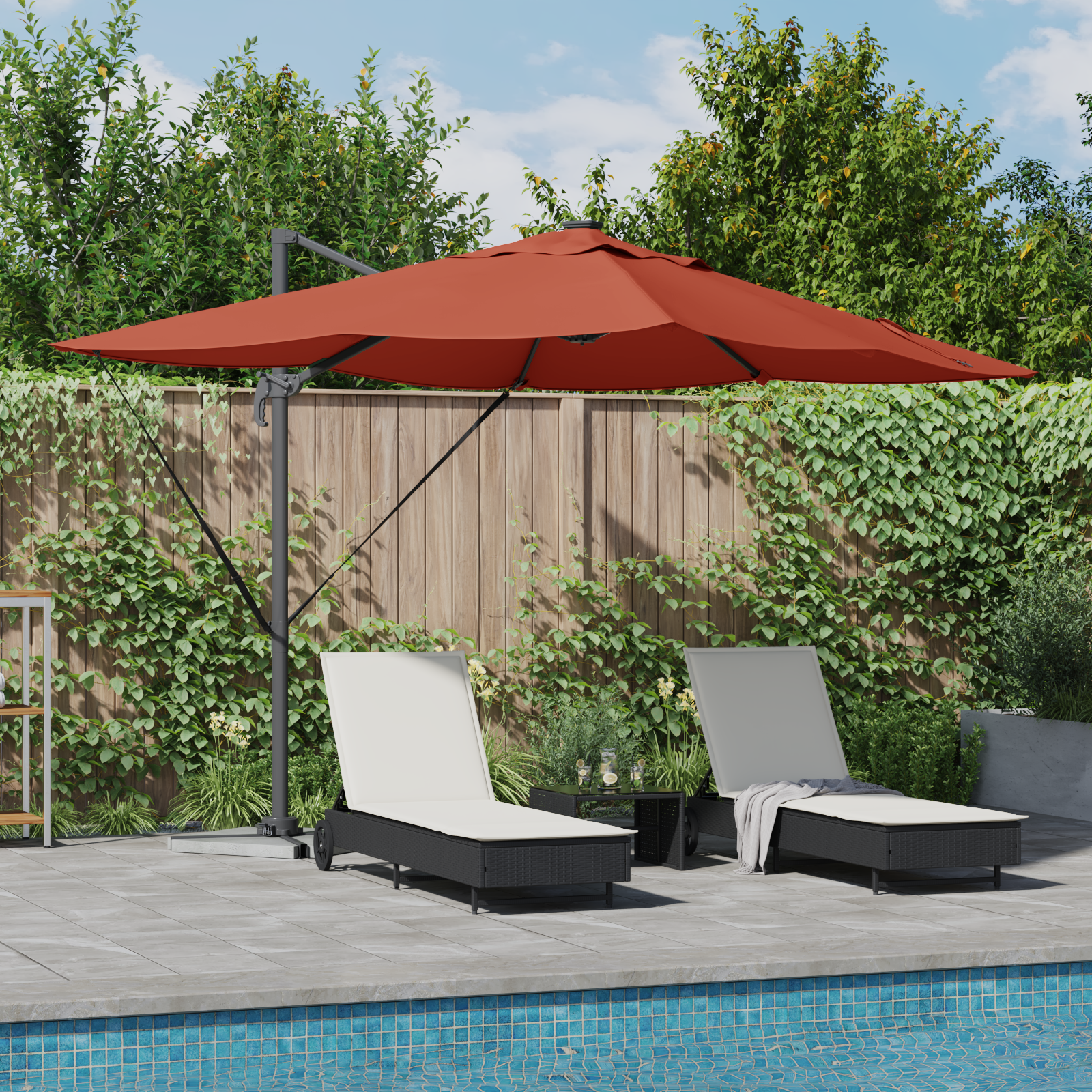 Cantilever Roma Parasol with LEDs Terracotta 352x251x265 cm Aluminium