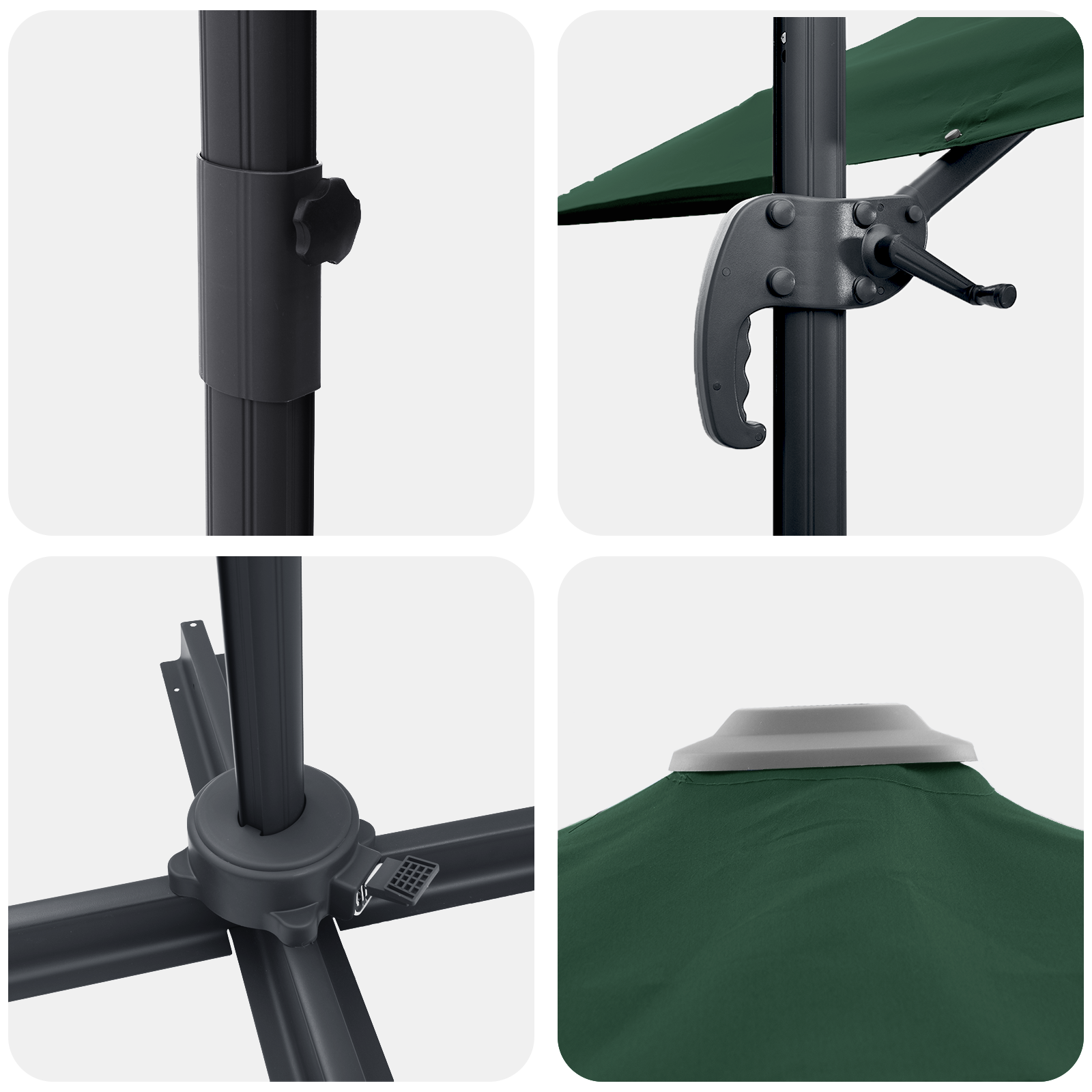 Green Cantilever Umbrella Green Polyester fabric and metal frame - Image 9