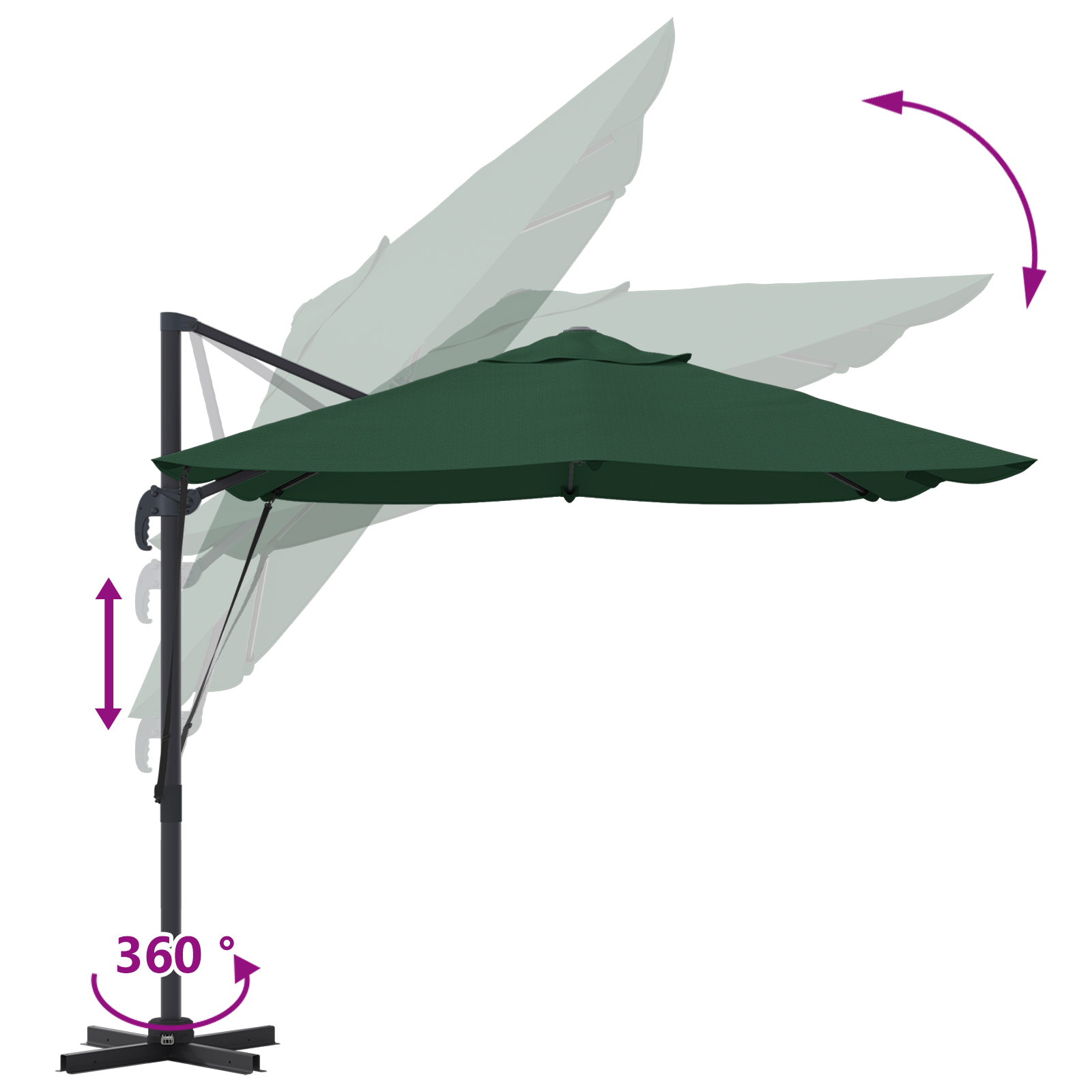 Green Cantilever Umbrella Green Polyester fabric and metal frame - Image 11