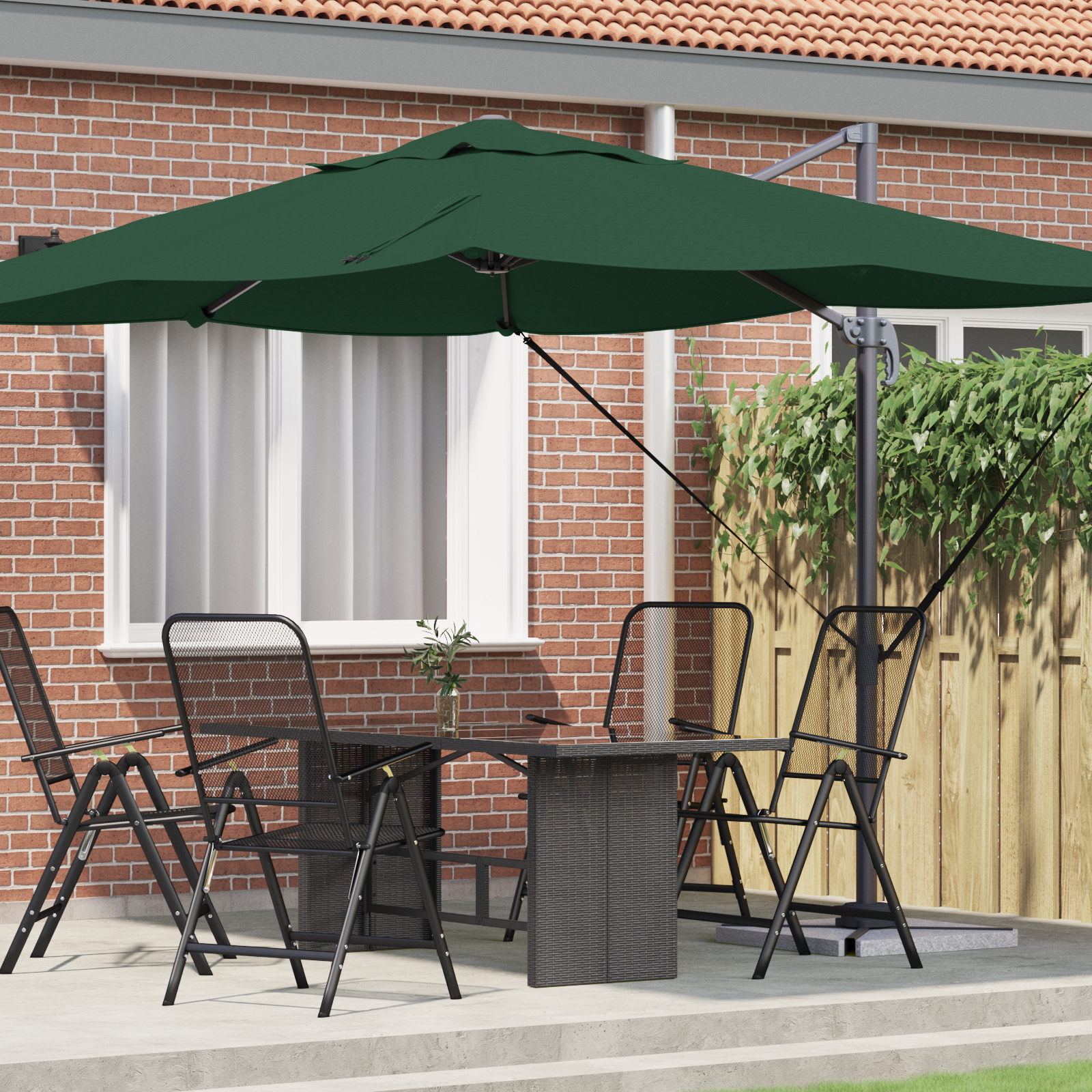 Green Cantilever Umbrella Green Polyester fabric and metal frame