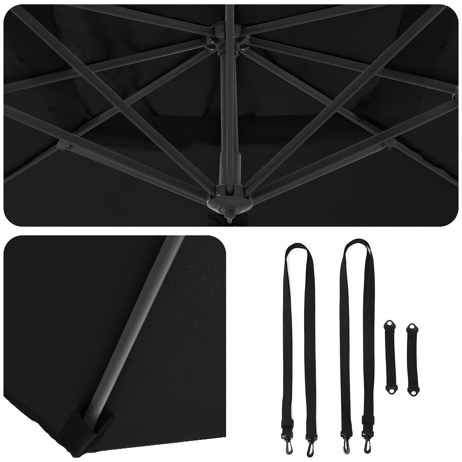 Cantilever Umbrella Black Polyester canopy with metal frame Large - Image 10