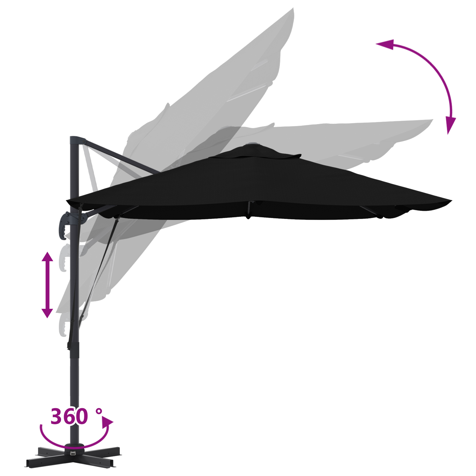 Cantilever Umbrella Black Polyester canopy with metal frame Large - Image 11