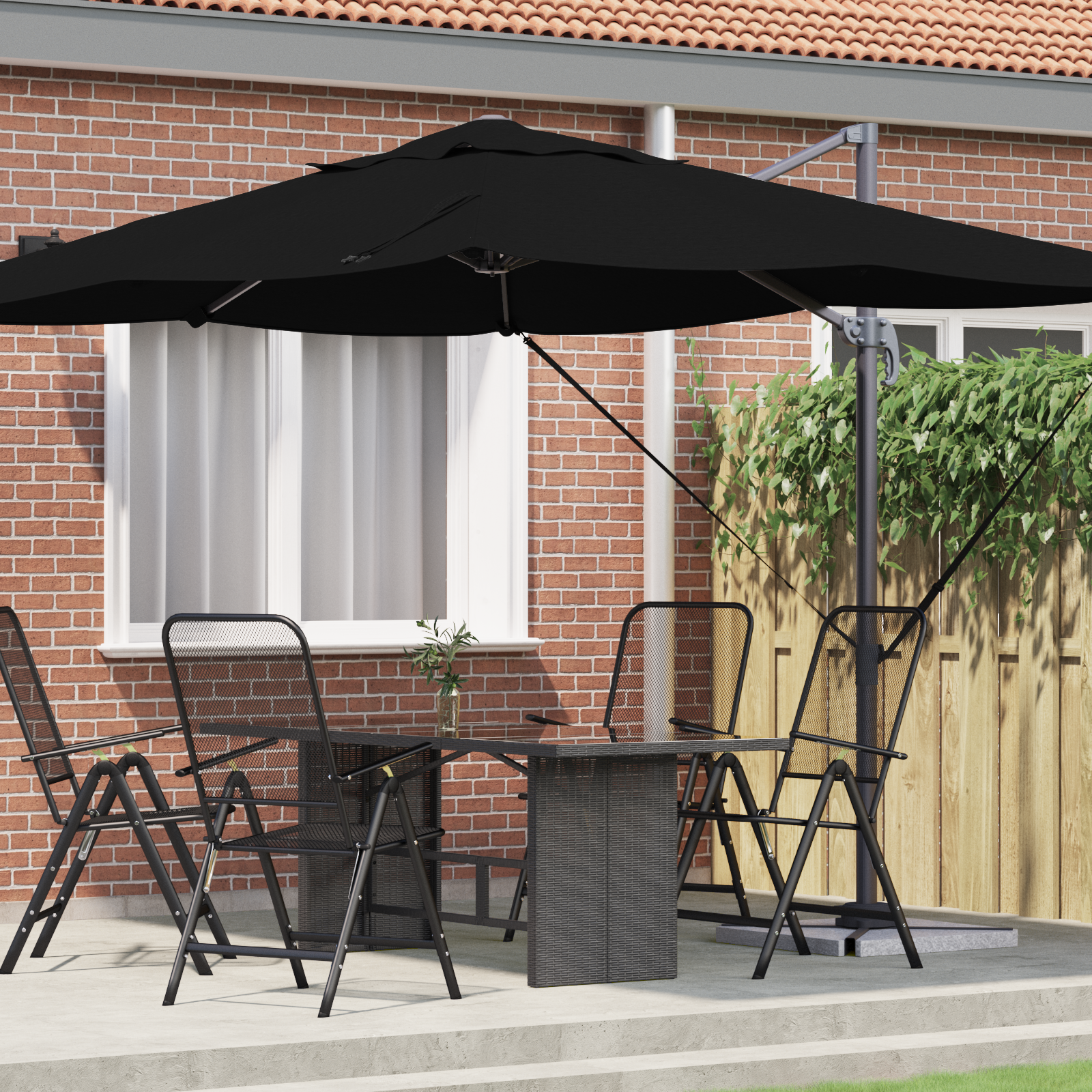 Cantilever Umbrella Black Polyester canopy with metal frame Large