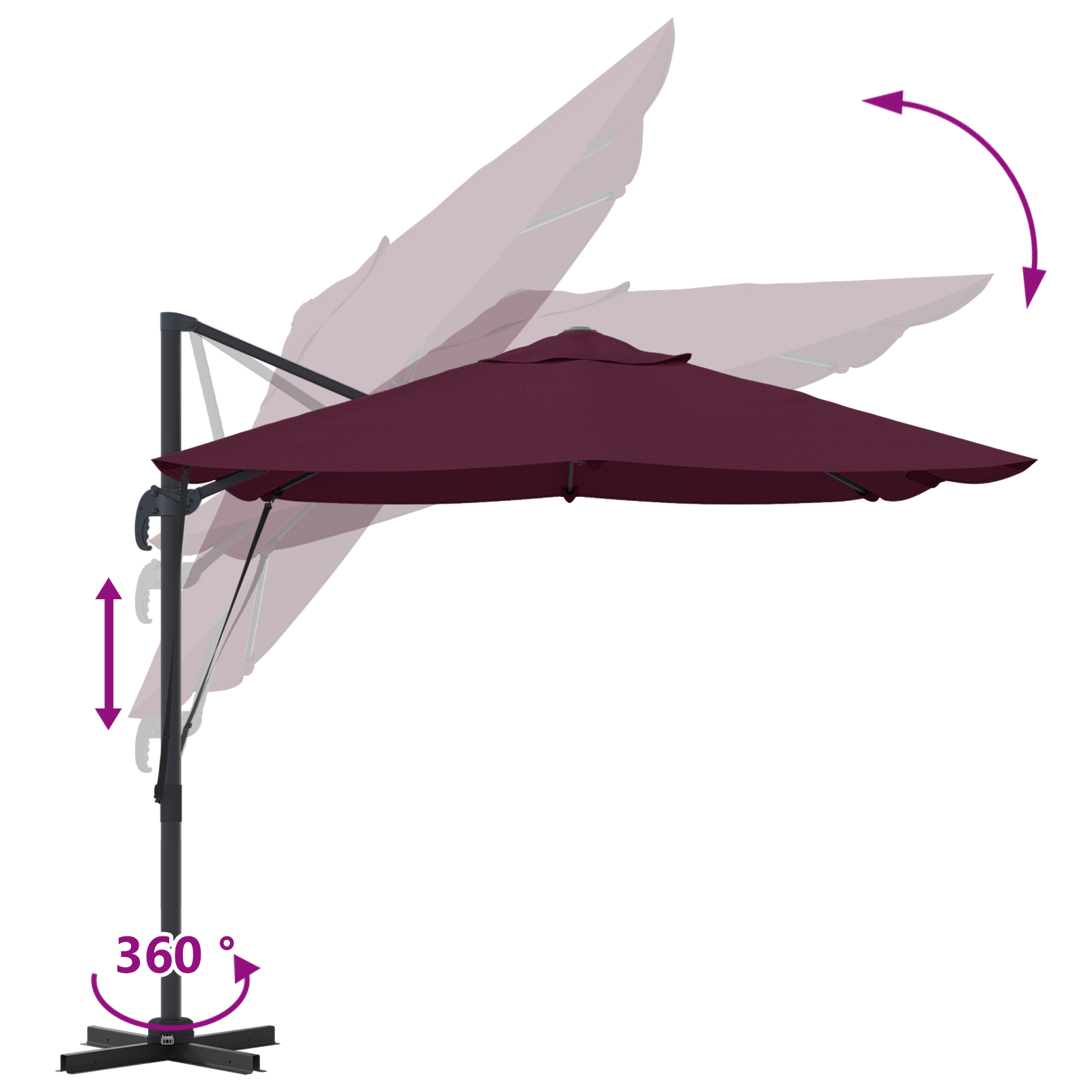 Cantilever Umbrella Bordeaux Red Polyester, Steel Large - Image 11