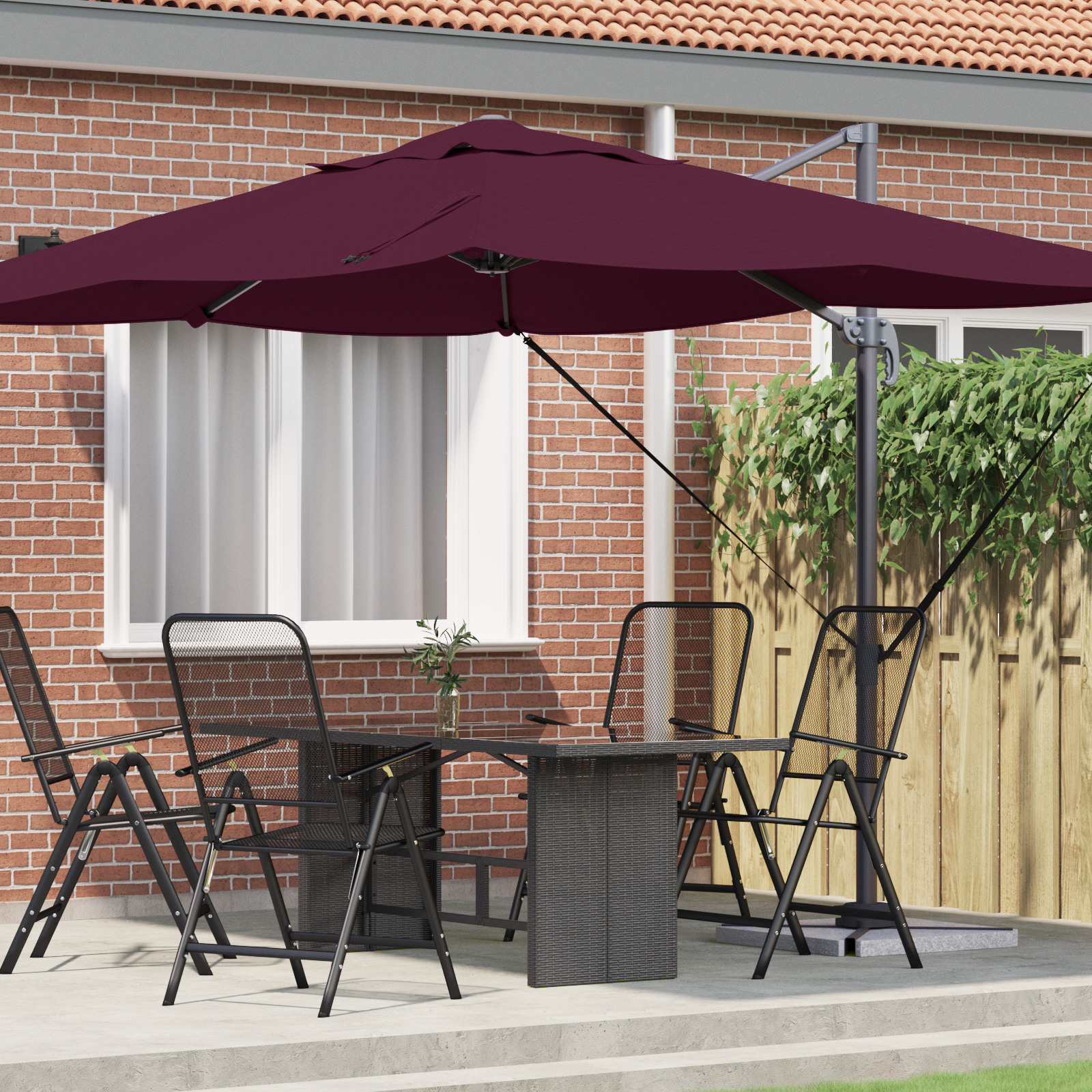 Cantilever Umbrella Bordeaux Red Polyester, Steel Large