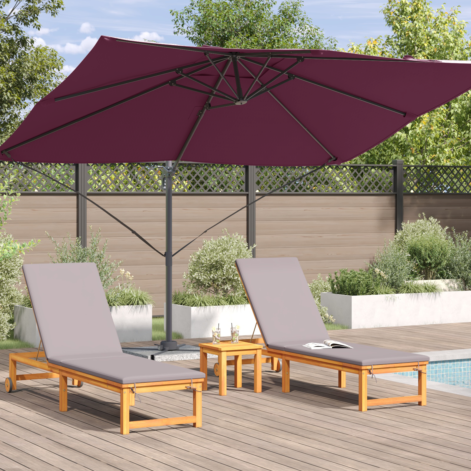 Cantilever Umbrella Bordeaux Red Polyester, Steel Large - Image 4