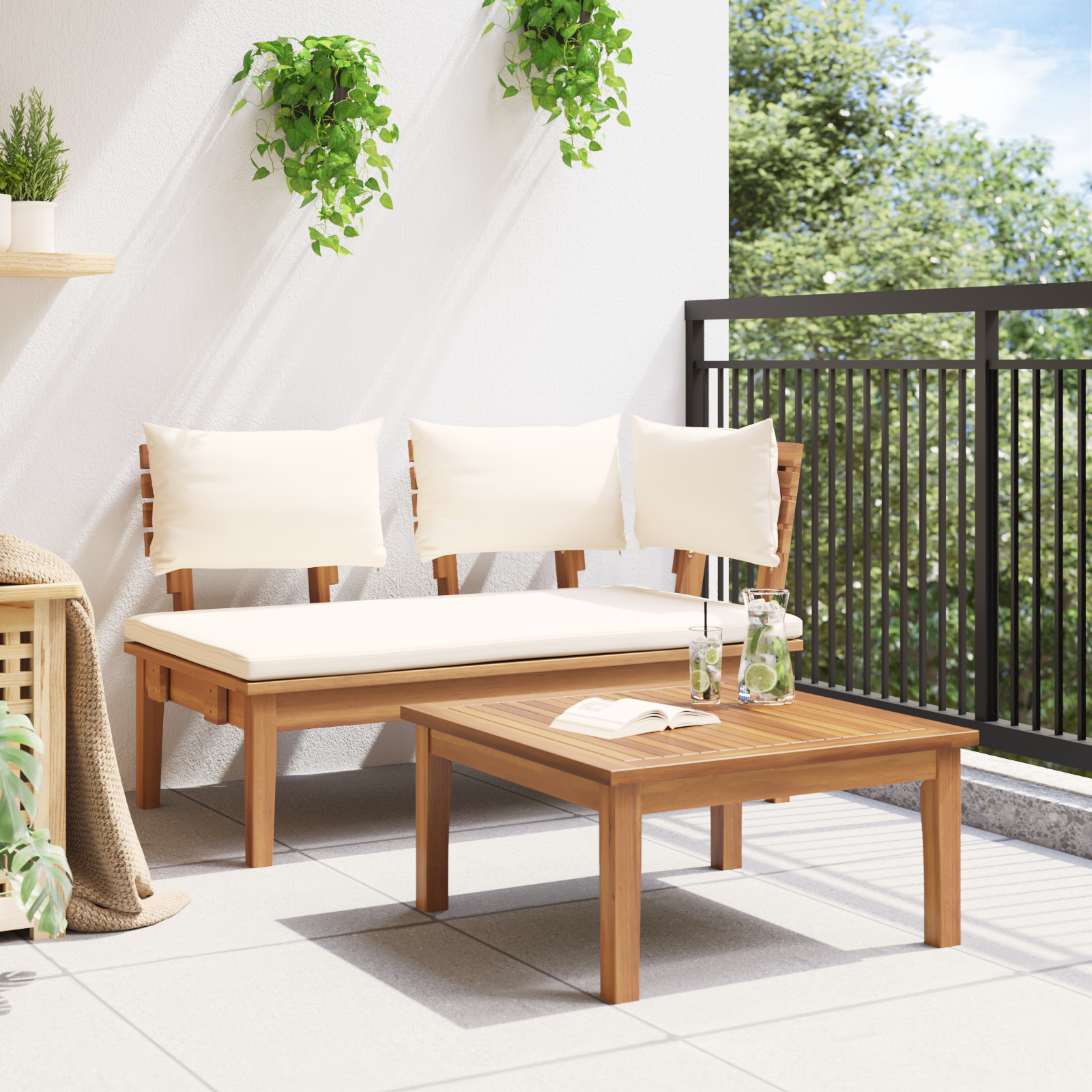2 Piece Garden Bench Set Solid Wood Teak - Image 4