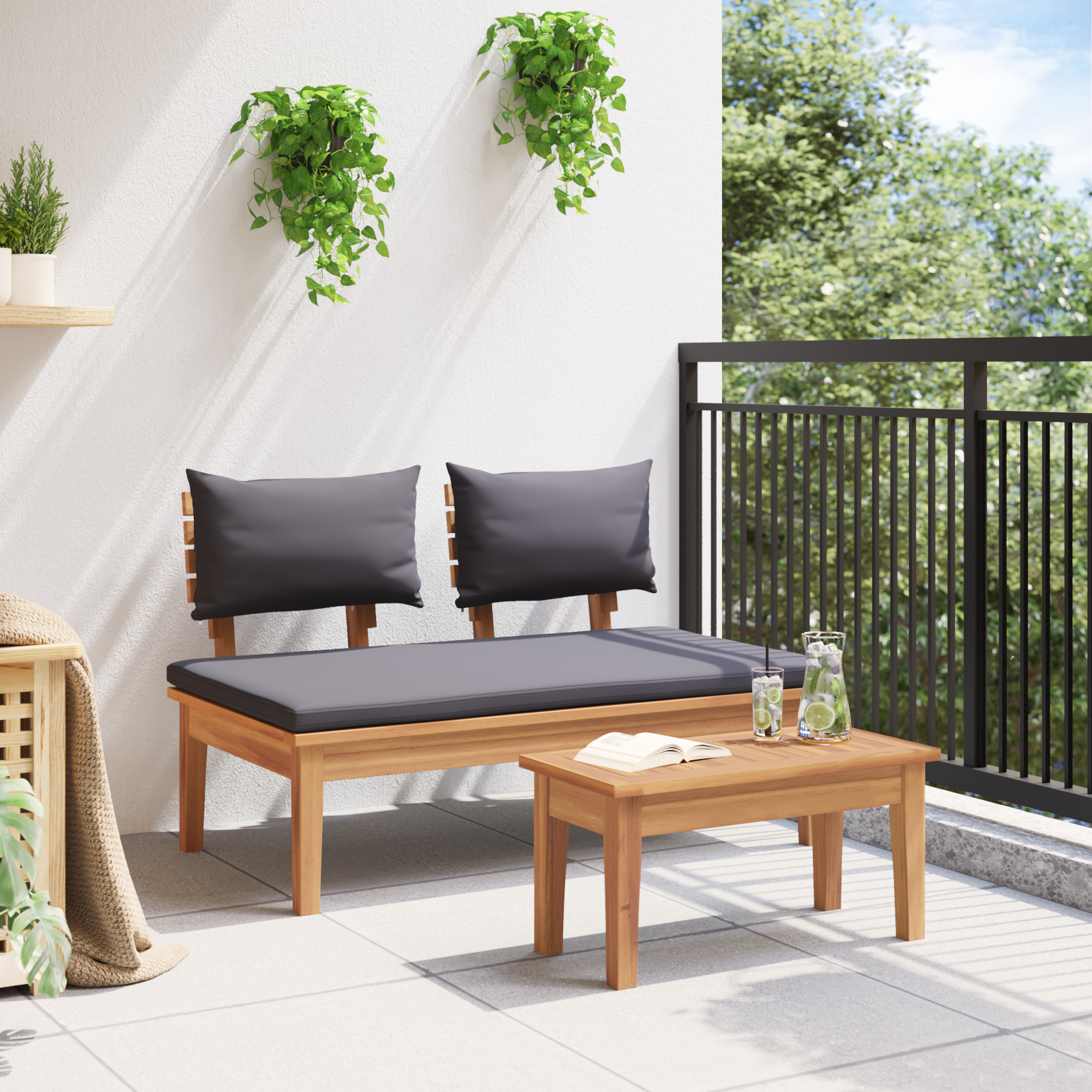 2 Piece Garden Bench Set Solid Wood Teak - Image 4