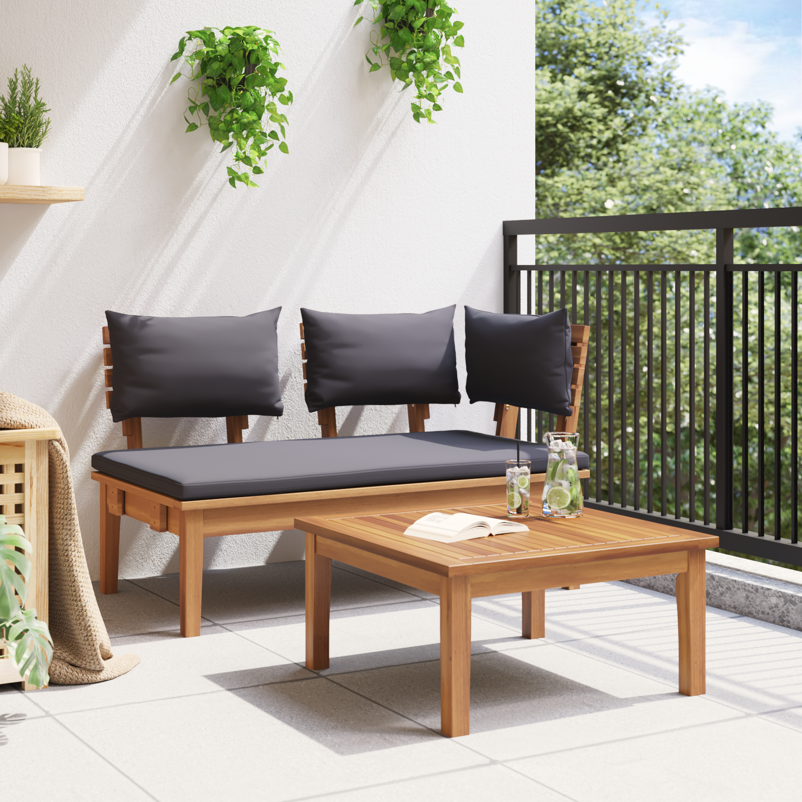 2 Piece Garden Bench Set Solid Wood Teak - Image 4
