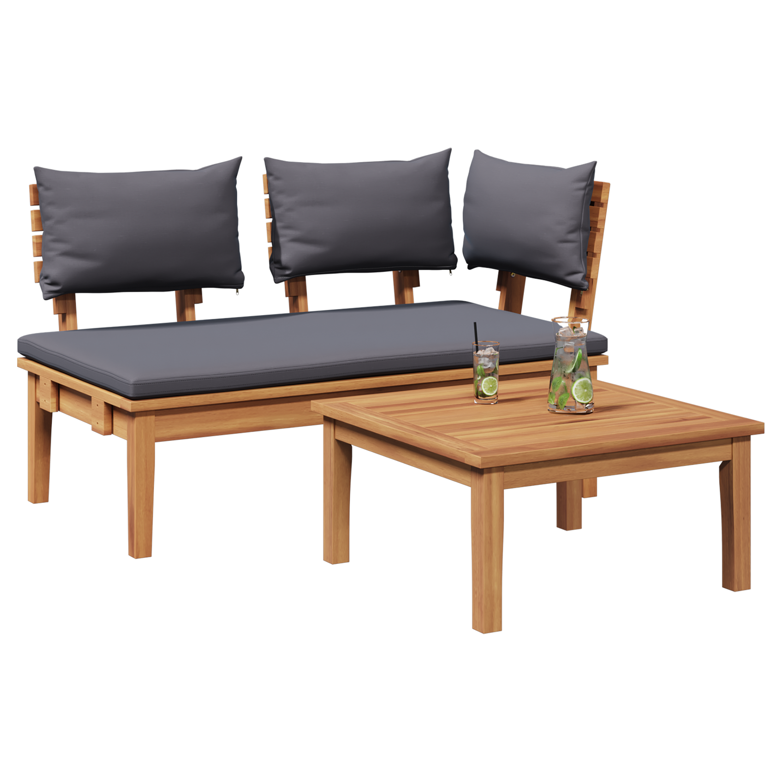2 Piece Garden Bench Set Solid Wood Teak - Image 3