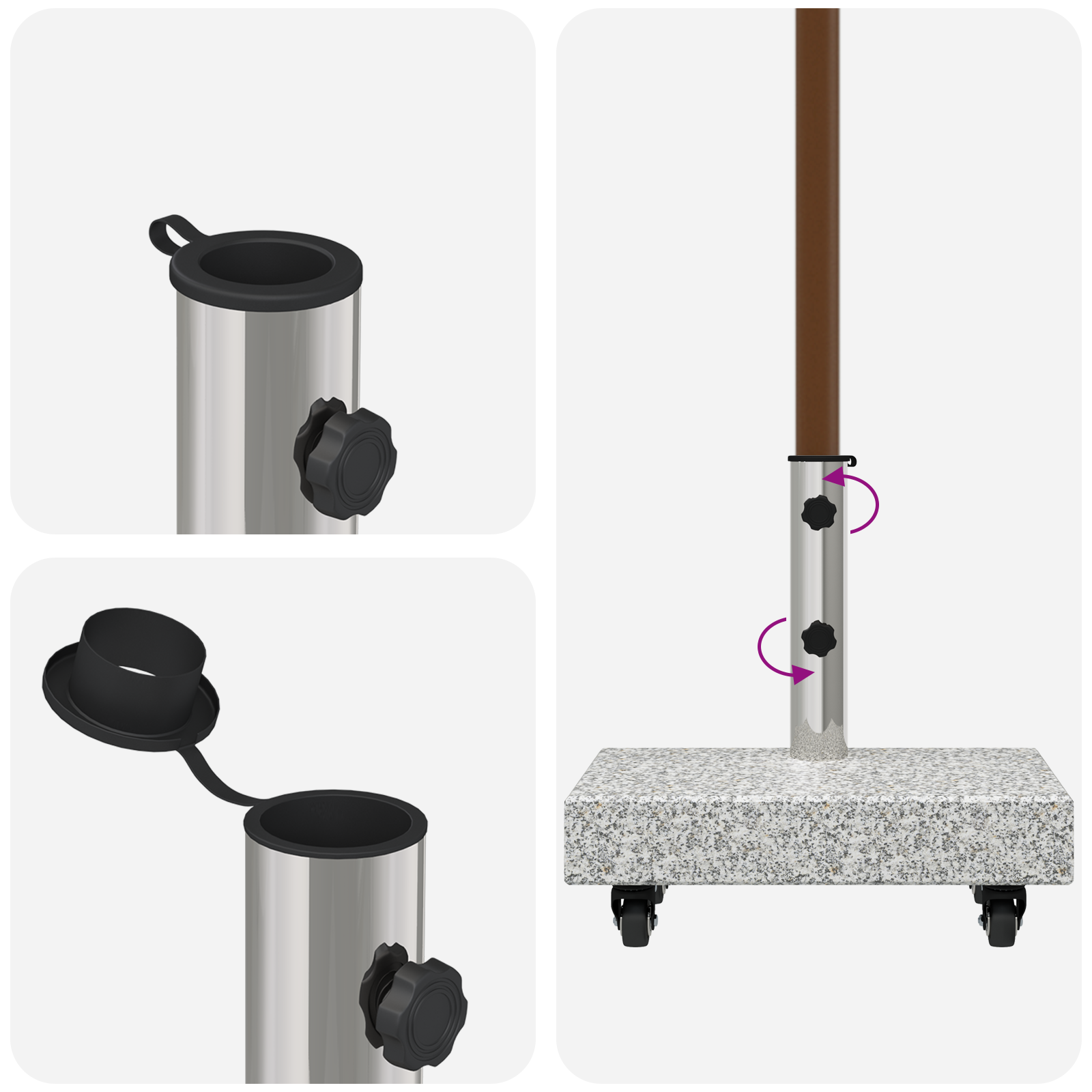 Wheeled Parasol Base for Ø38/48mm Poles Grey Granite 25 kg Rectangular - Image 11