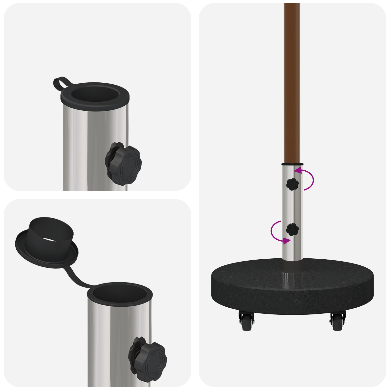 Wheeled Parasol Base for Ø38/48mm Poles Black Granite 30 kg Round - Image 11