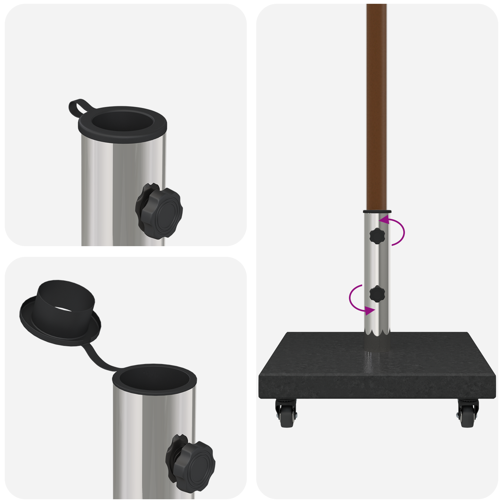 Wheeled Parasol Base for Ø38/48mm Poles Black Granite 30 kg Square - Image 11