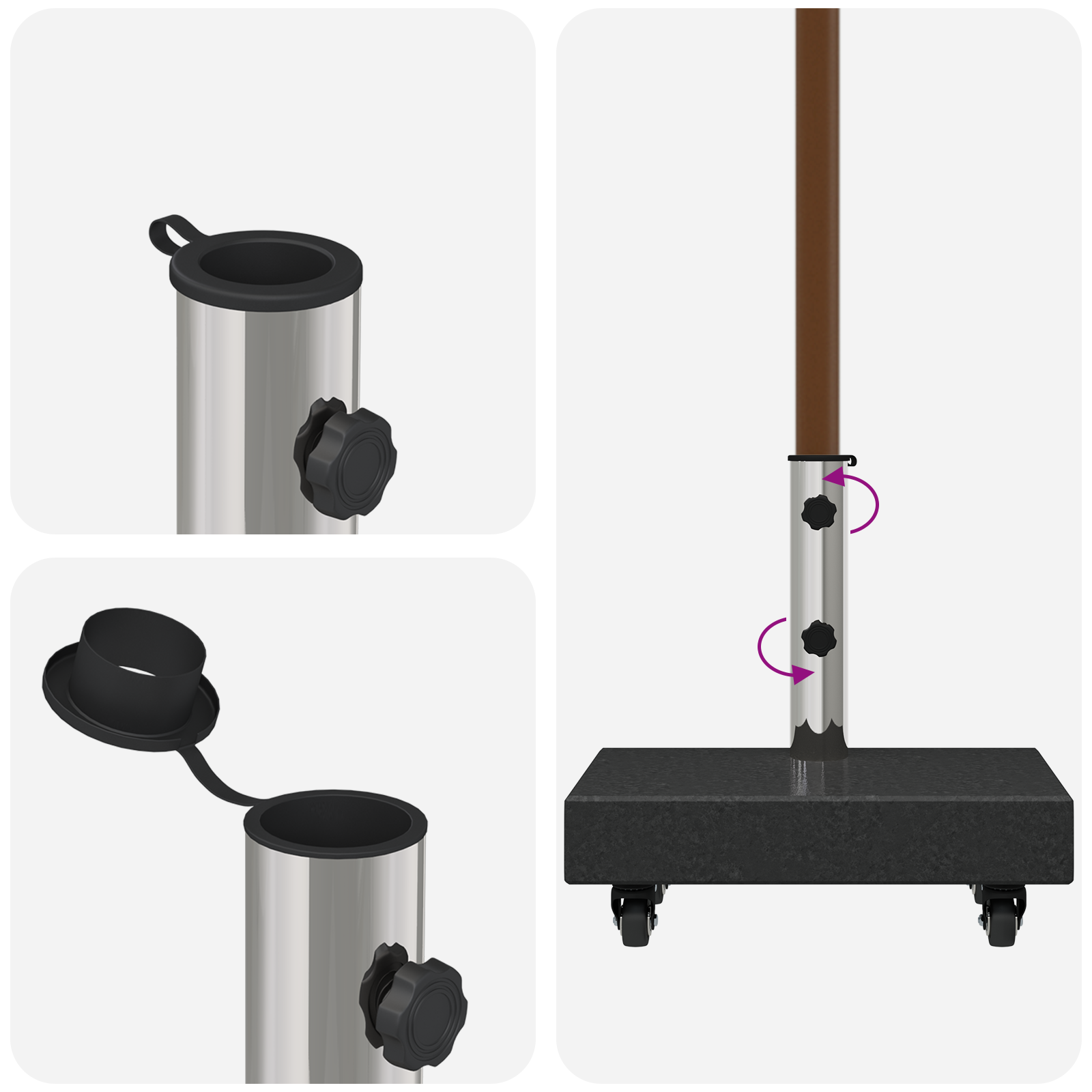 Wheeled Parasol Base for Ø38/48mm Poles Black Granite 25 kg Rectangular - Image 11