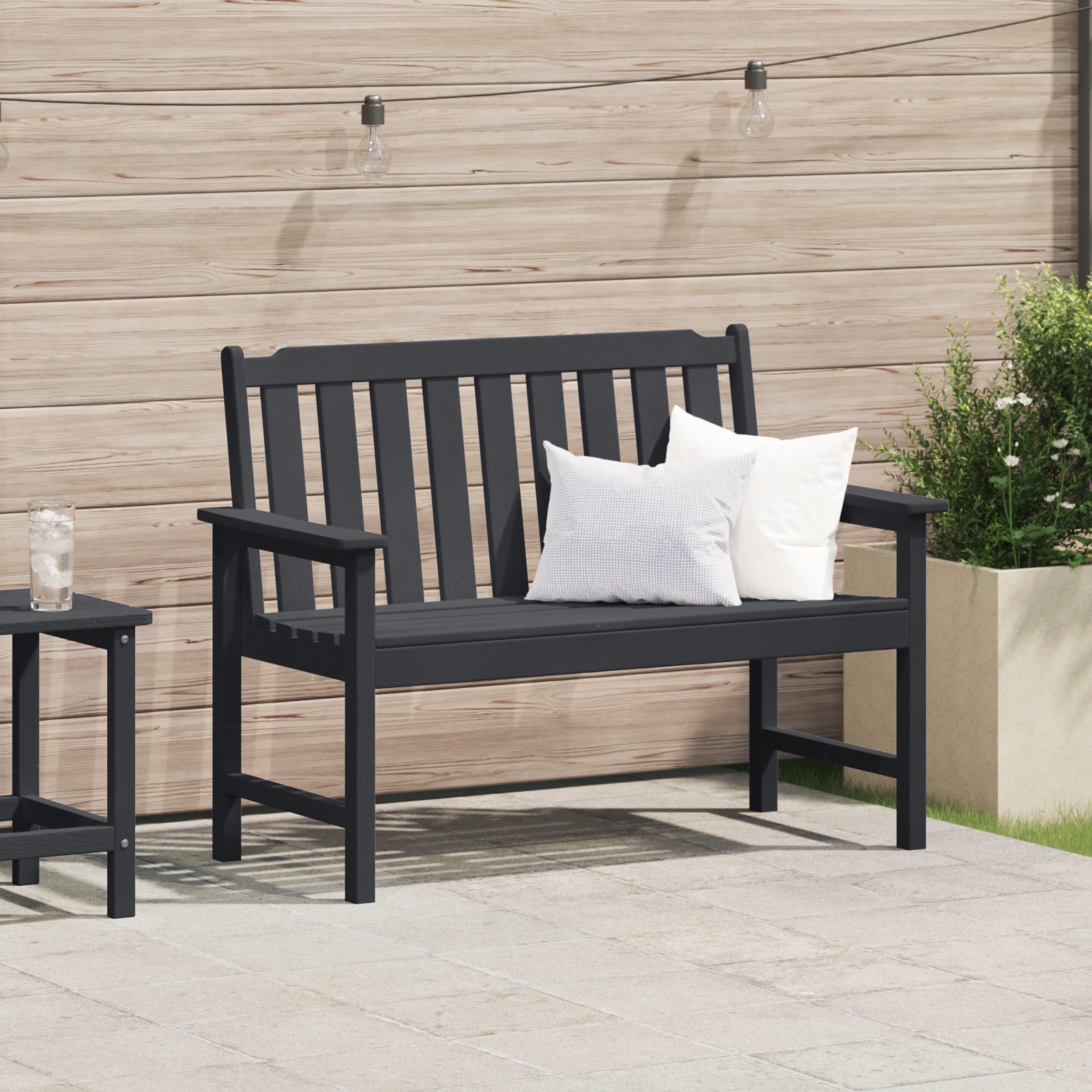 Thumbnail - vidaXL Gartenbank Schwarz 120 cm HDPE