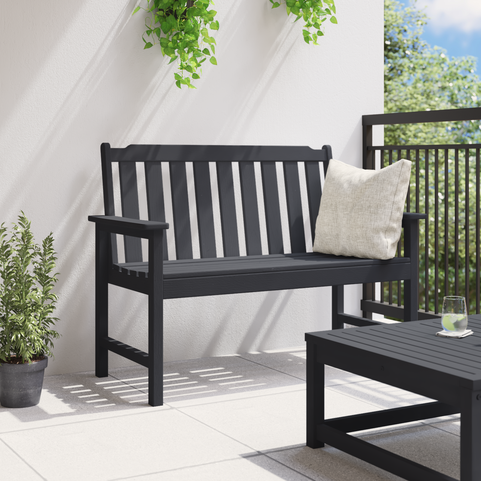 Garden Bench Black 120 cm HDPE - Image 4