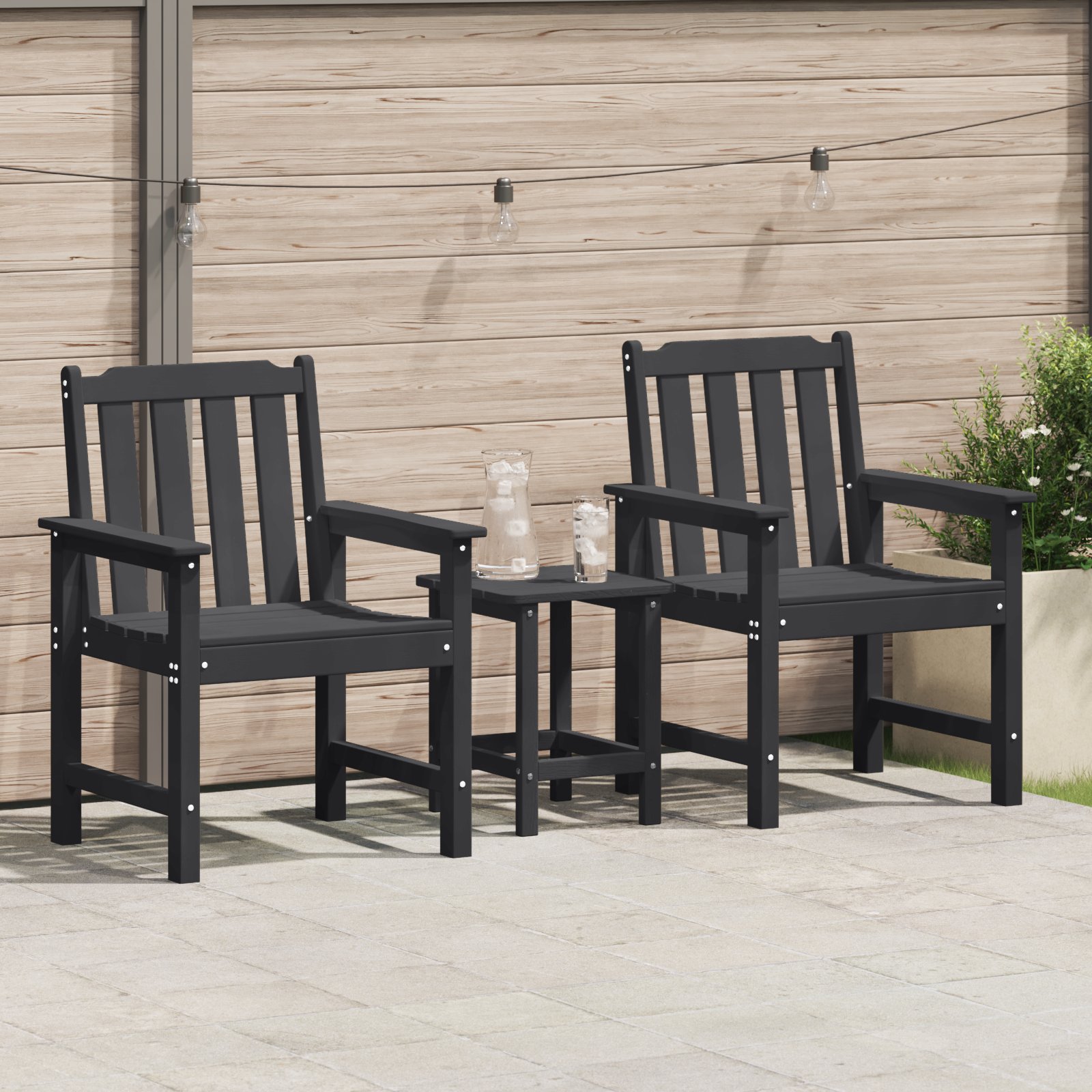Garden Dining Chairs 2 pcs Black HDPE