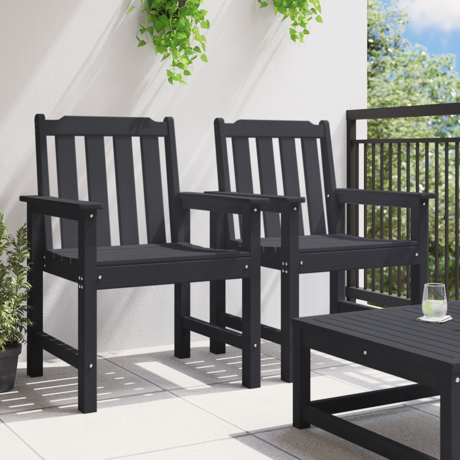 Garden Dining Chairs 2 pcs Black HDPE - Image 3