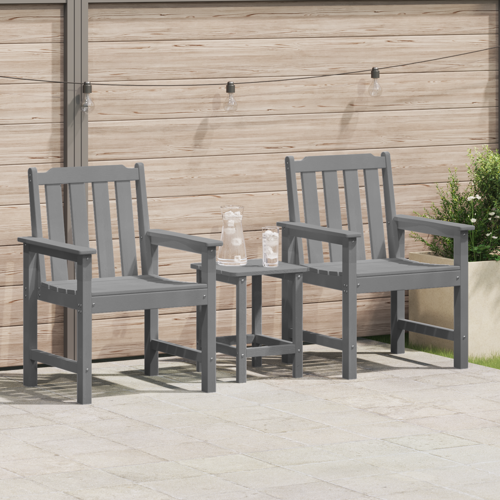 Garden Dining Chairs 2 pcs Light Grey HDPE