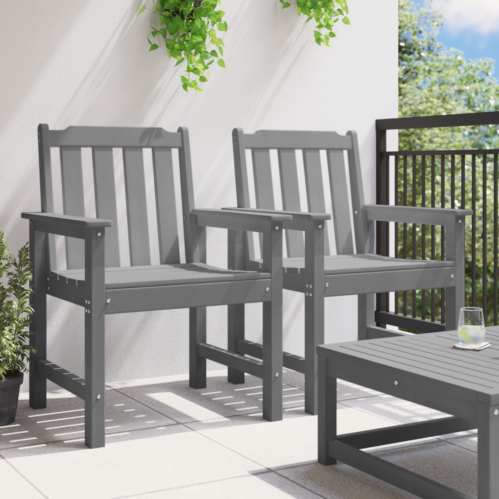Garden Dining Chairs 2 pcs Light Grey HDPE - Image 3