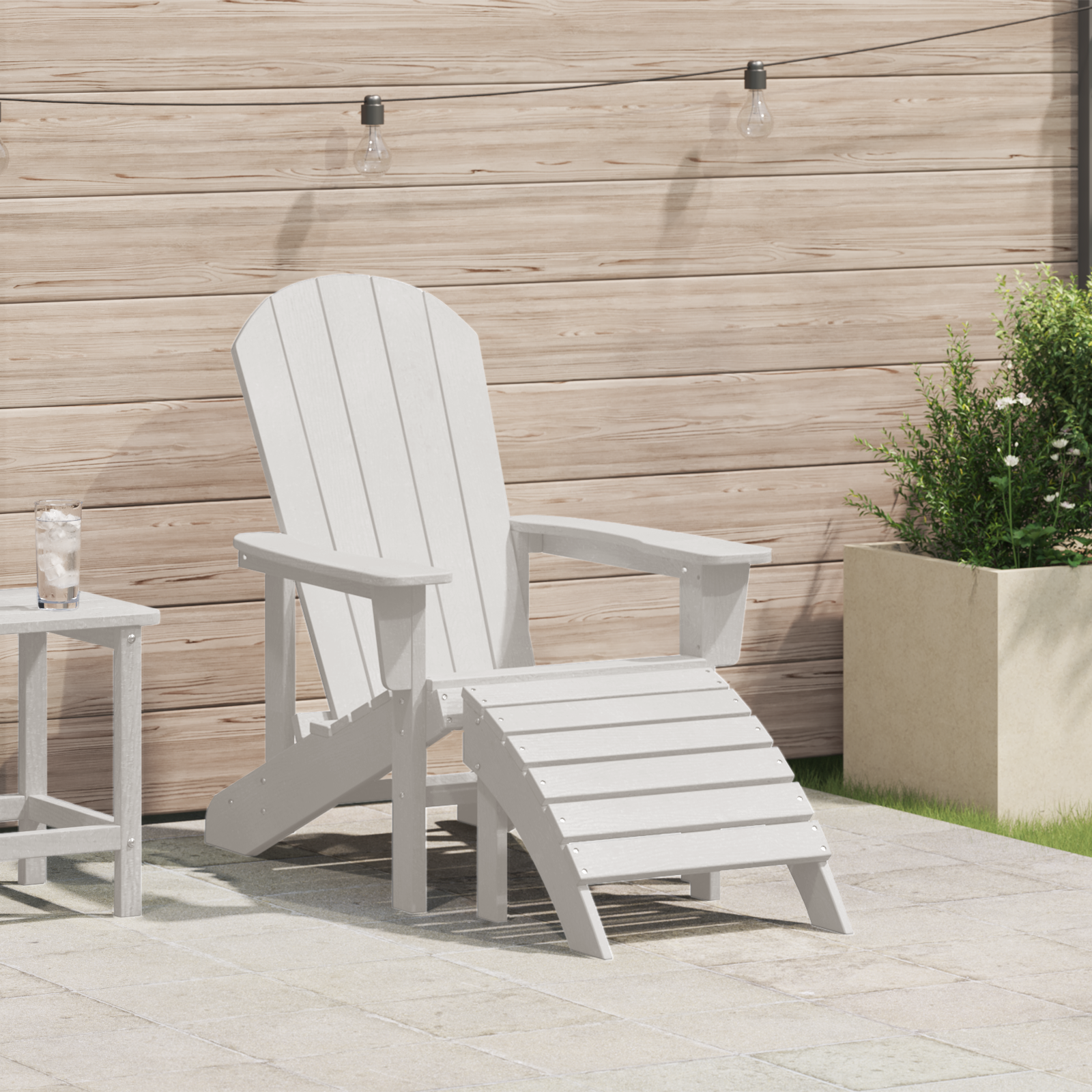 Adirondack Chair with Footrest White HDPE