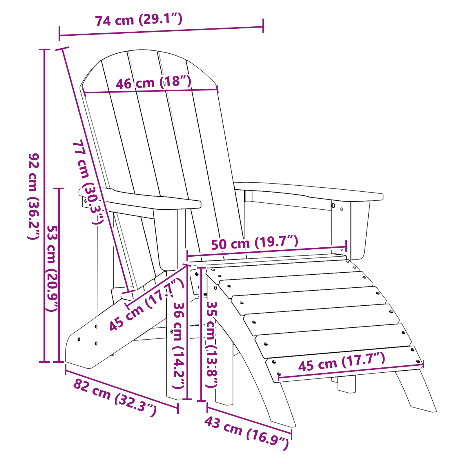 Adirondack Chair with Footrest White HDPE - Image 10