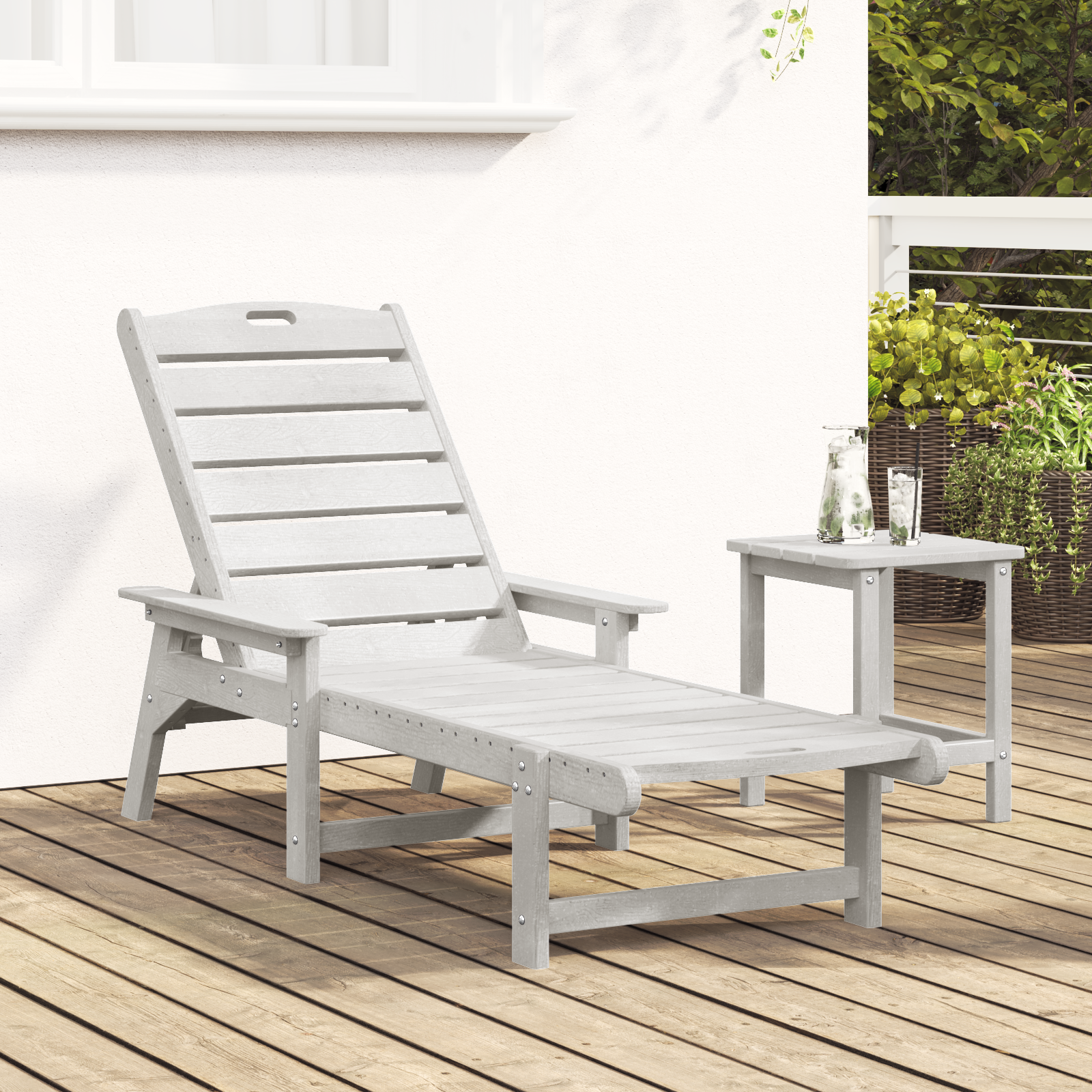 Sun Lounger White 53x162x98.5 cm HDPE - Image 3