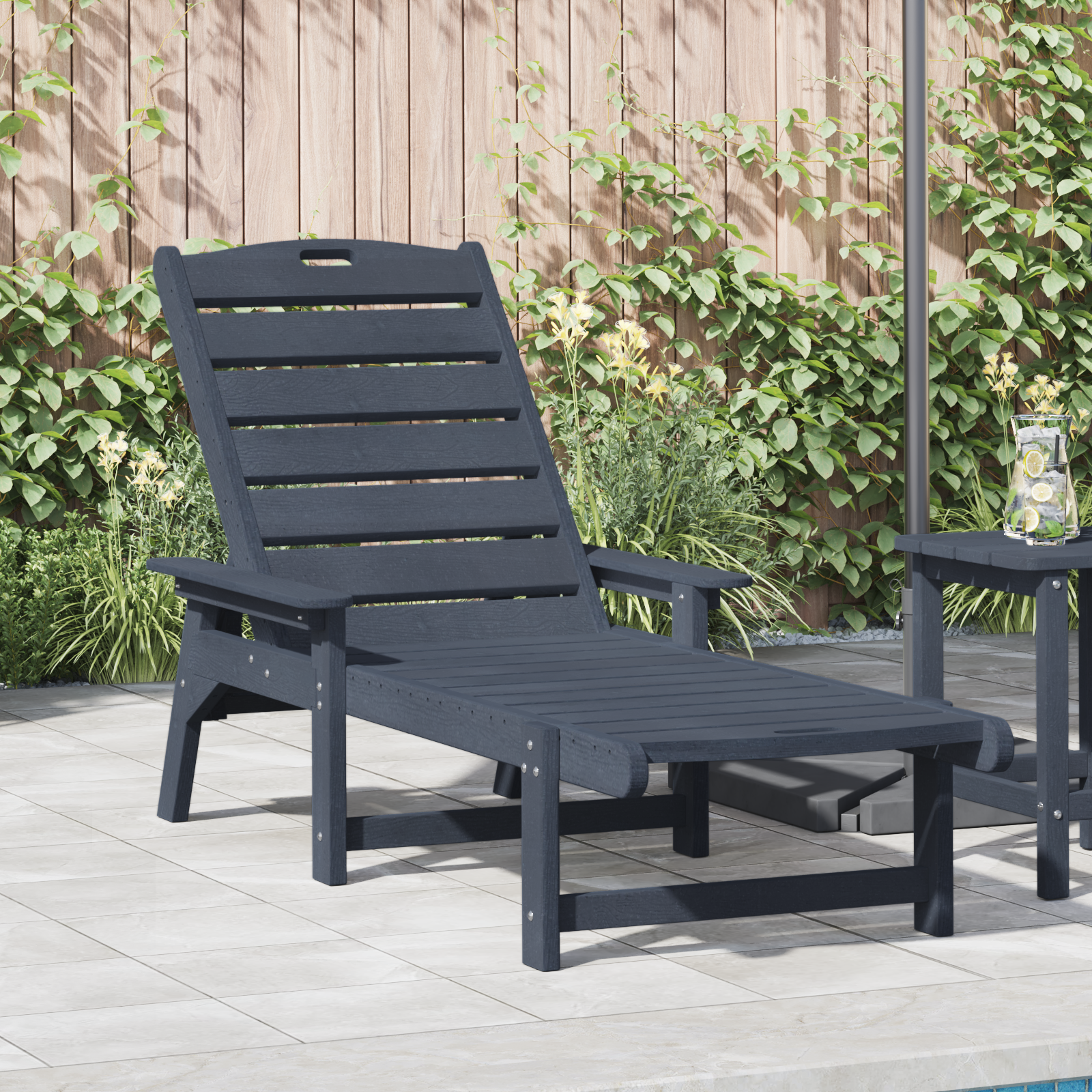 Sun Lounger Navy Blue 53x162x98.5 cm HDPE