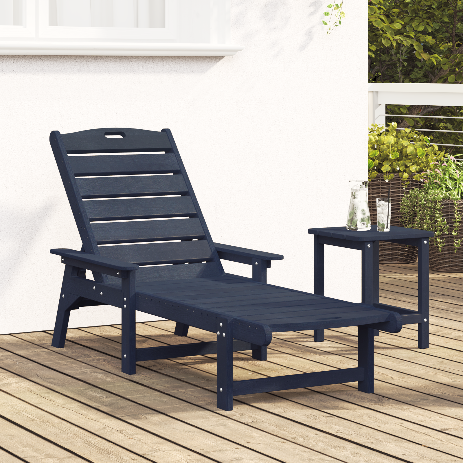 Sun Lounger Navy Blue 53x162x98.5 cm HDPE - Image 3