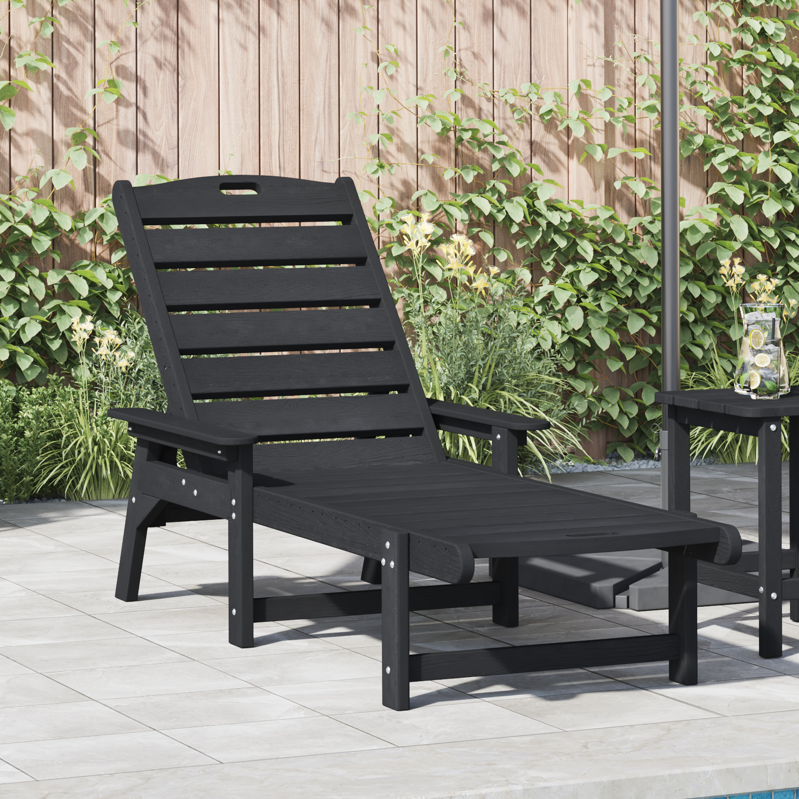 Sun Lounger Black 53x162x98.5 cm HDPE