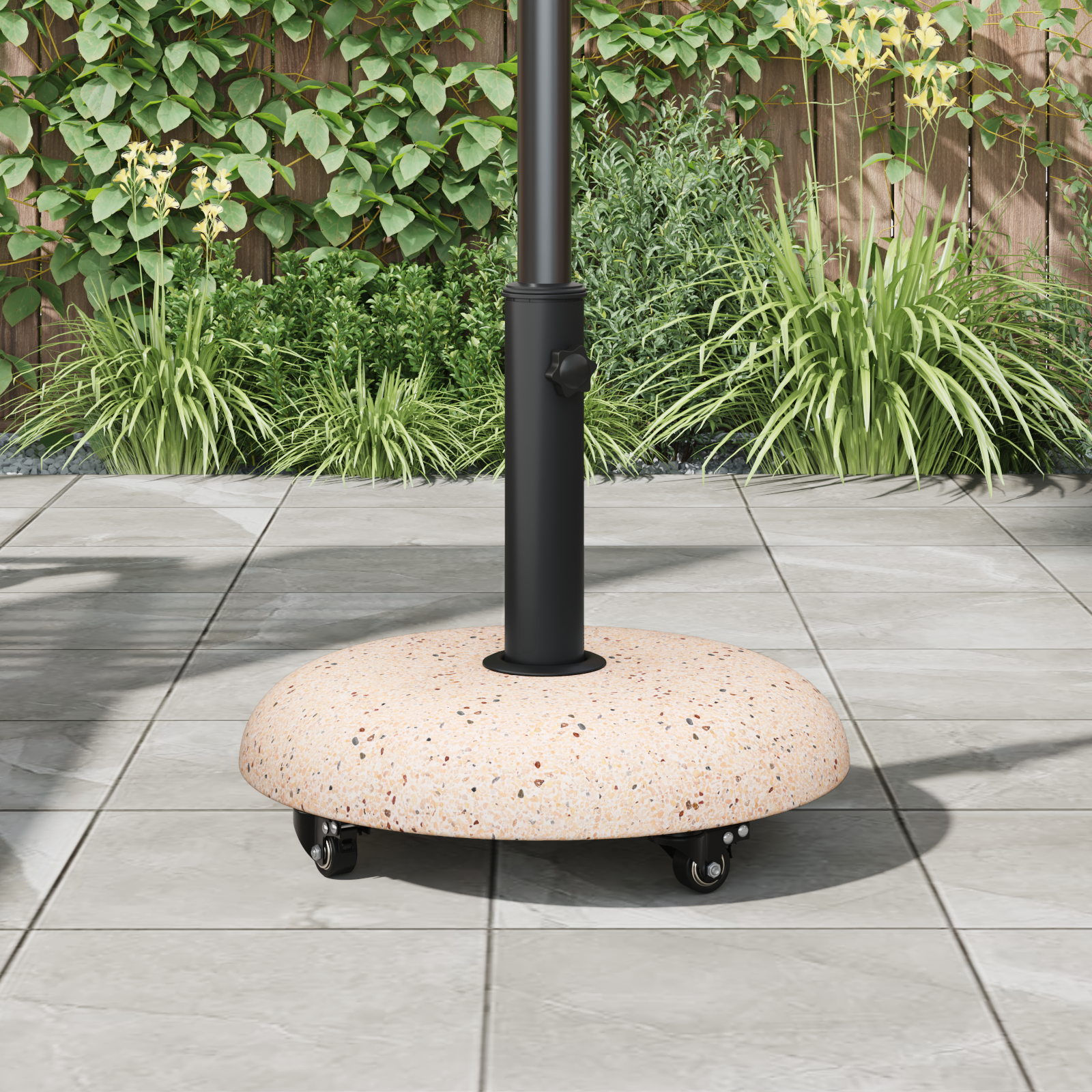 Parasolvoet met wielen voor 37/42/52/58mm stokken - Geel Beton image 4