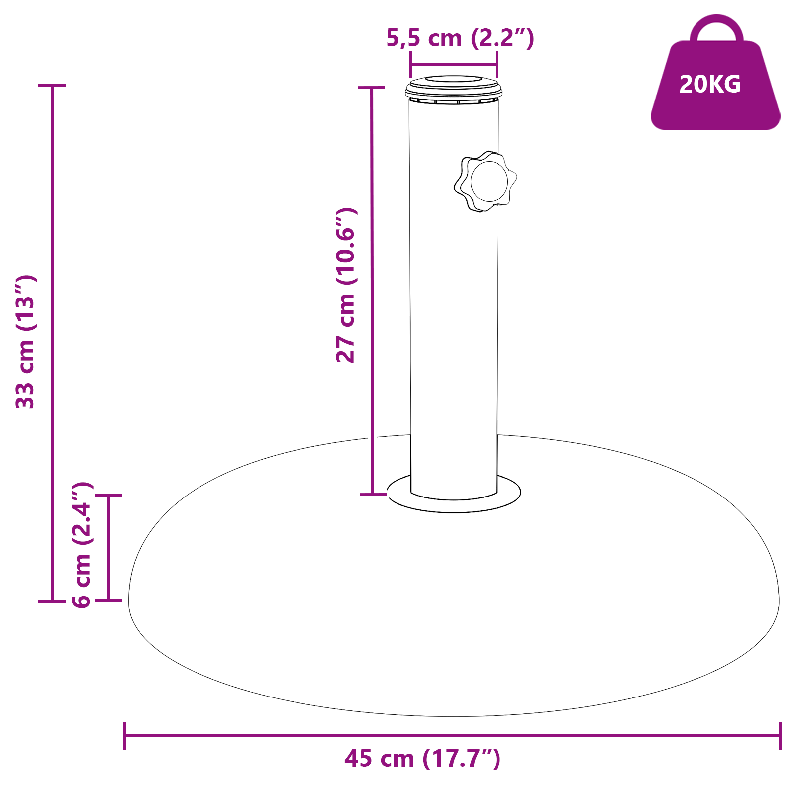 Parasolvoet voor 37/42/52/58mm palen Lichtgrijs Beton 20 kg image 12