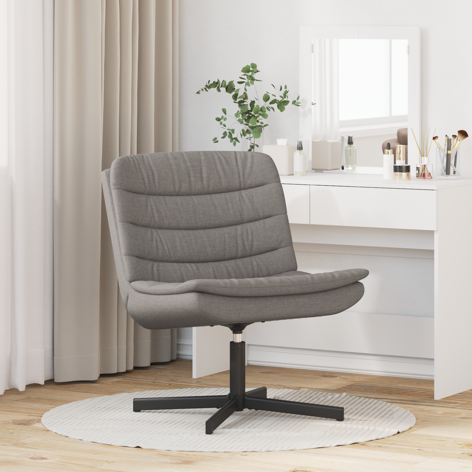 Drehstuhl Taupe Stoff Einzel Elegant Drehstuhl Rechteckig – Bild 3