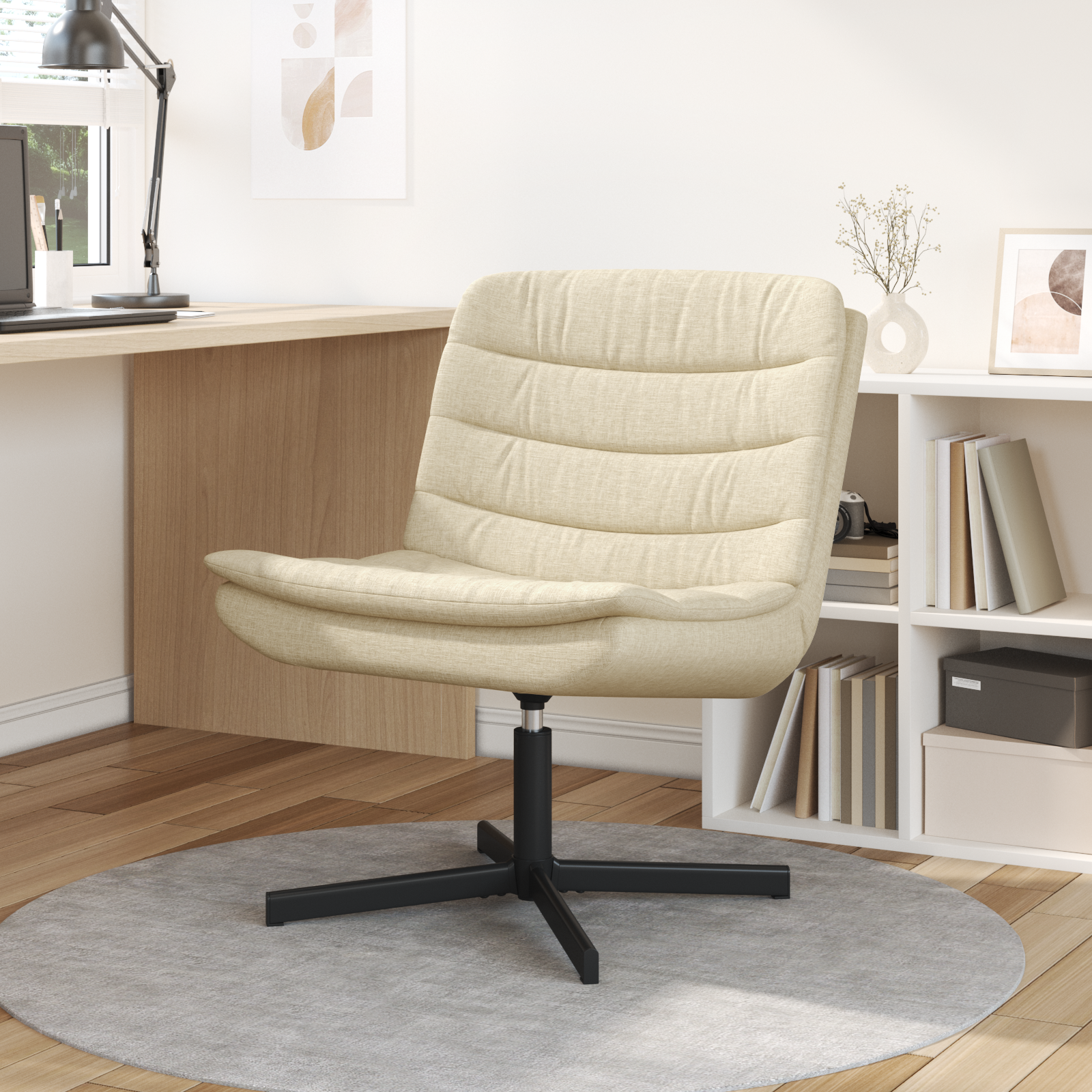 Drehstuhl Creme Polyesterstoff, Metallbasis Medium Drehbar