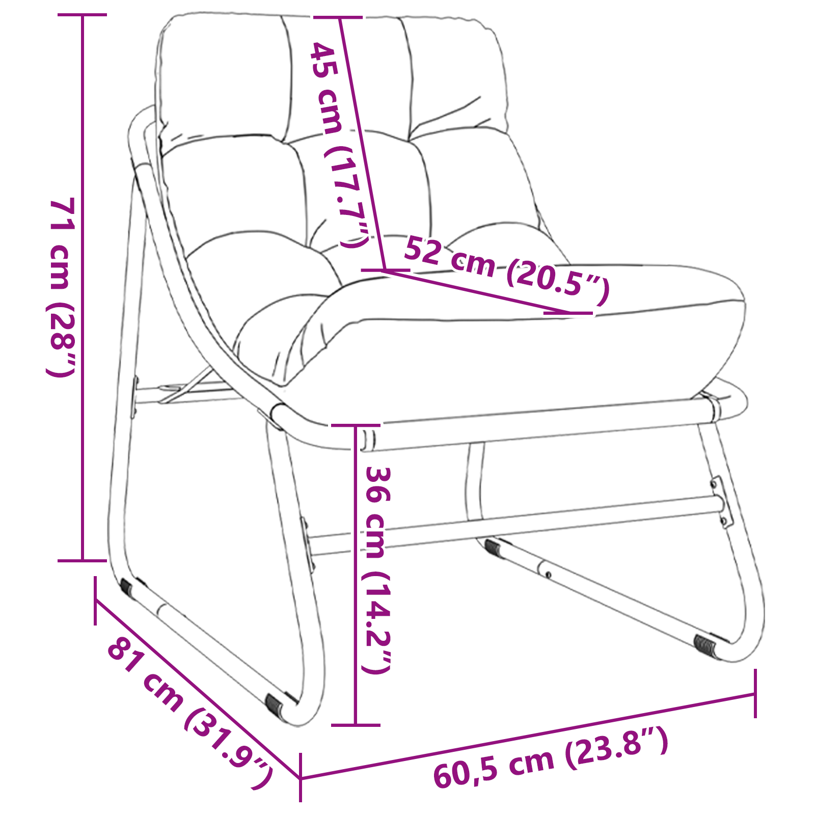 Градински релаксиращи столове 2 бр. с възглавница Черно 60x80x71 см Стомана - Image 11