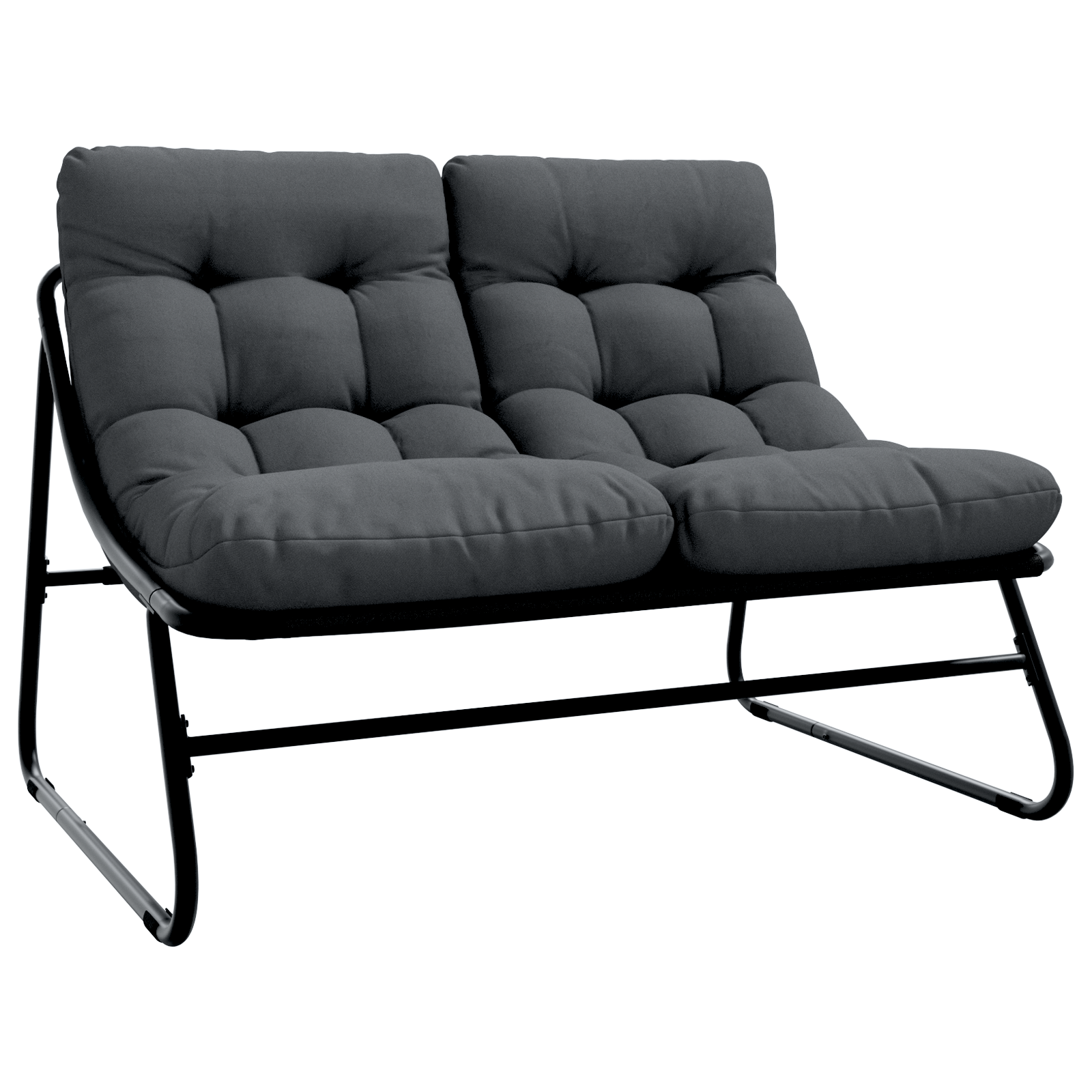 Градинска пейка с възглавница Черна 110x80x71 см Стомана - Image 2