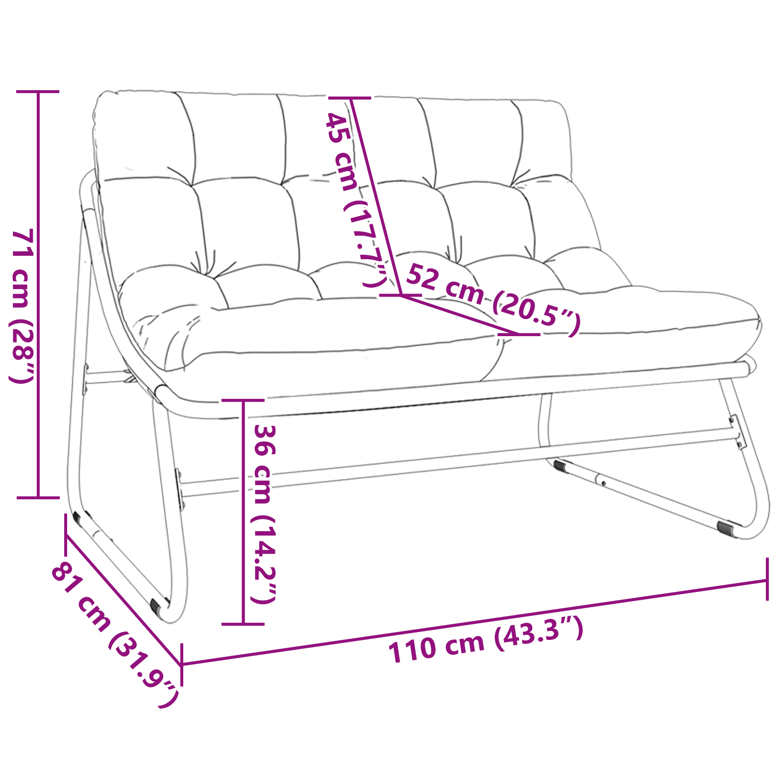 Градинска пейка с възглавница Черна 110x80x71 см Стомана - Image 10