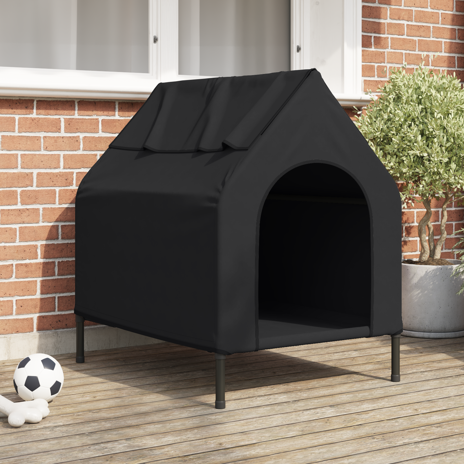 Thumbnail - vidaXL Hundehütte aus schwarzem Oxford-Gewebe und Stahl