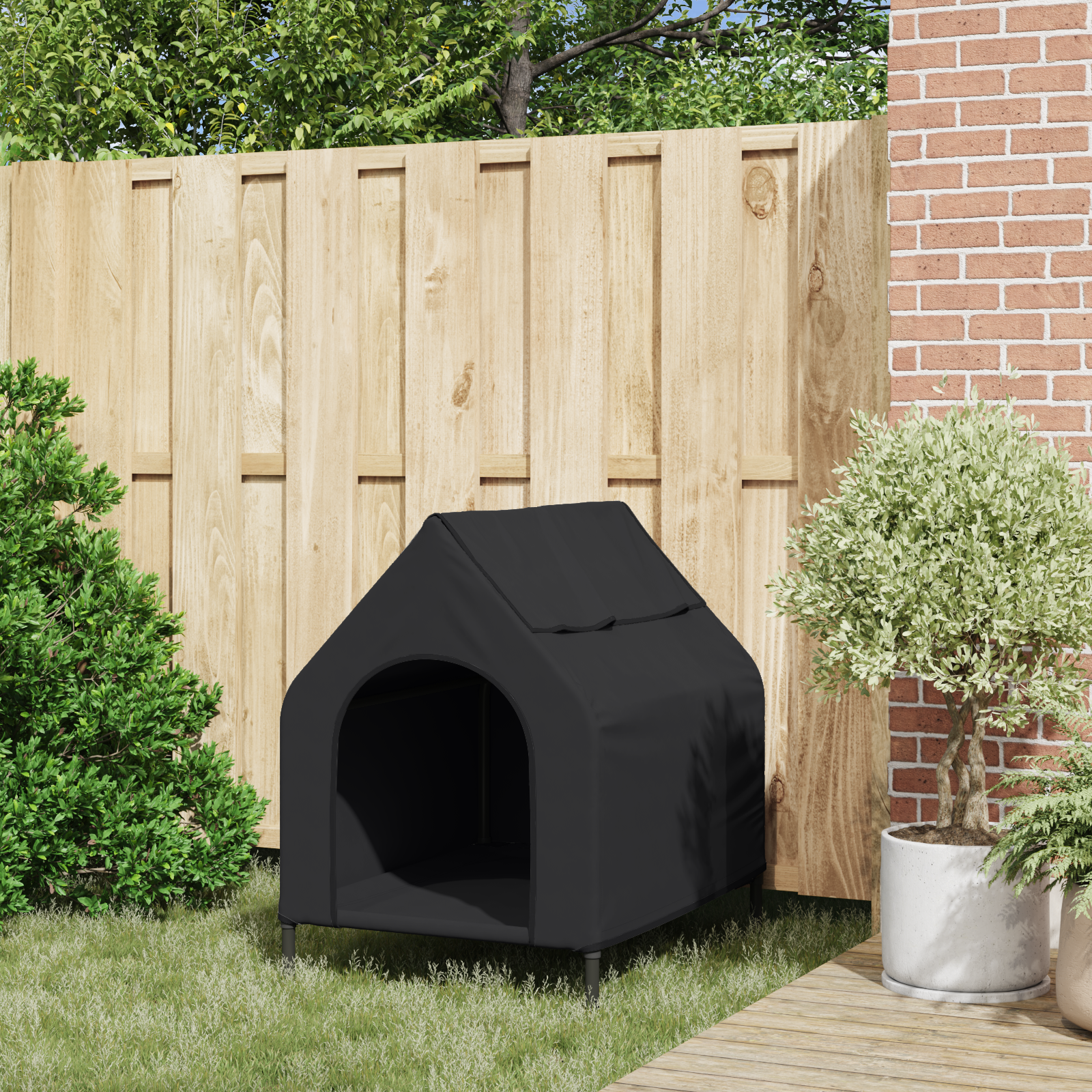 Thumbnail - vidaXL Hundehütte aus schwarzem Oxford-Gewebe und Stahl