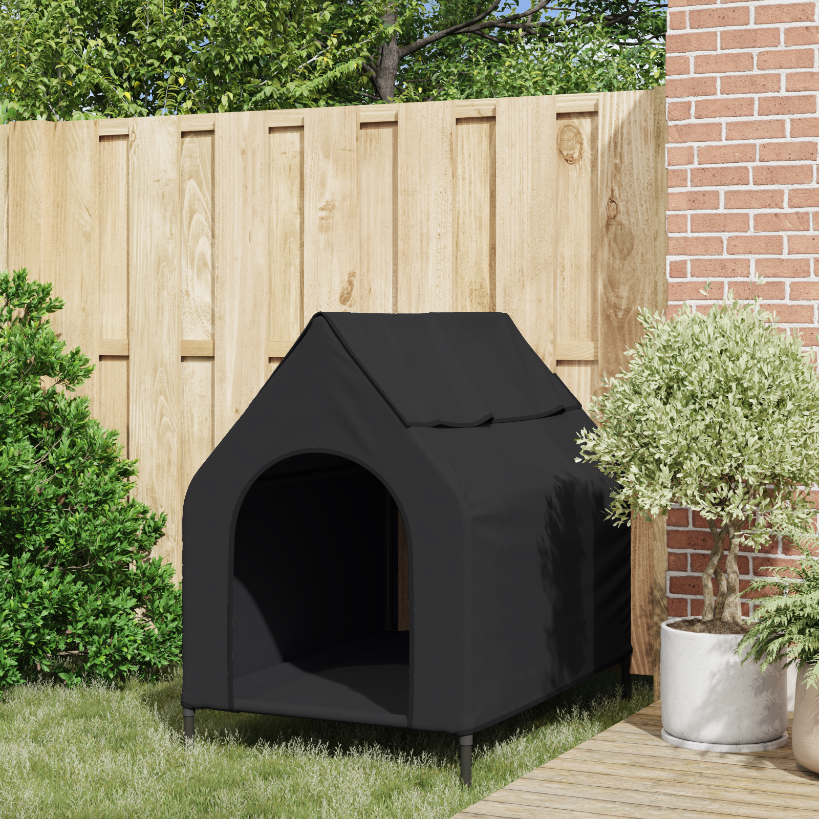 Thumbnail - vidaXL Hundehütte Schwarze Oxford-Stoff und Stahl
