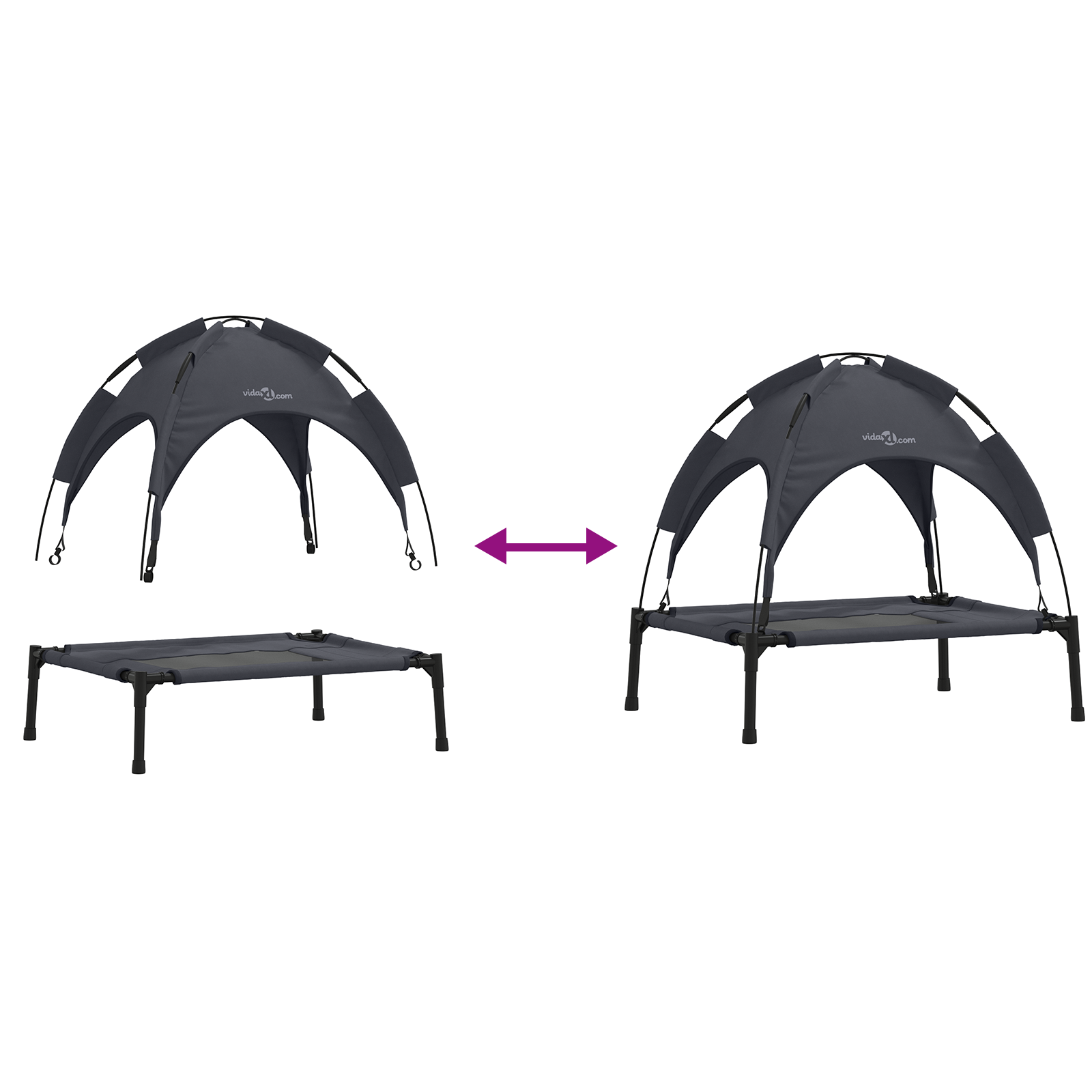 Raised Dog Bed with Removable Roof Black S Steel - Image 9